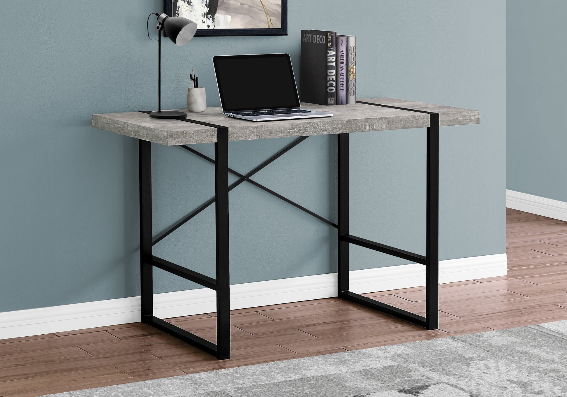 Computer Desk - 48"L / Dark Taupe / Black Metal-Computer Desk-DECOROLALA