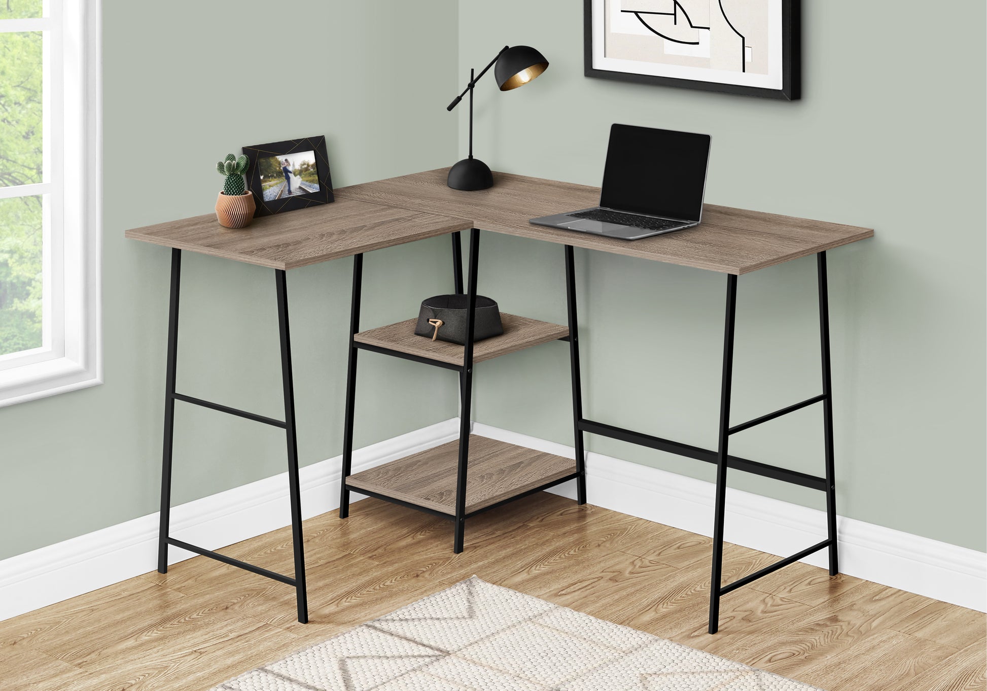 Computer Desk 48"L Espresso L-Shaped Corner with Shelves-Computer Desk-DECOROLALA