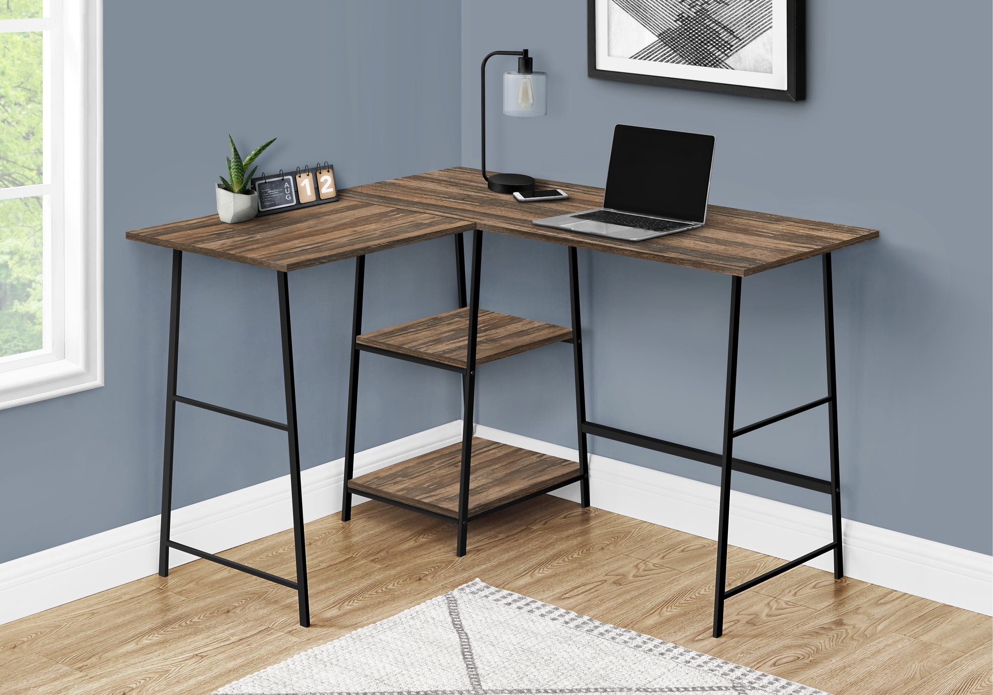 Computer Desk 48"L Espresso L-Shaped Corner with Shelves-Computer Desk-DECOROLALA