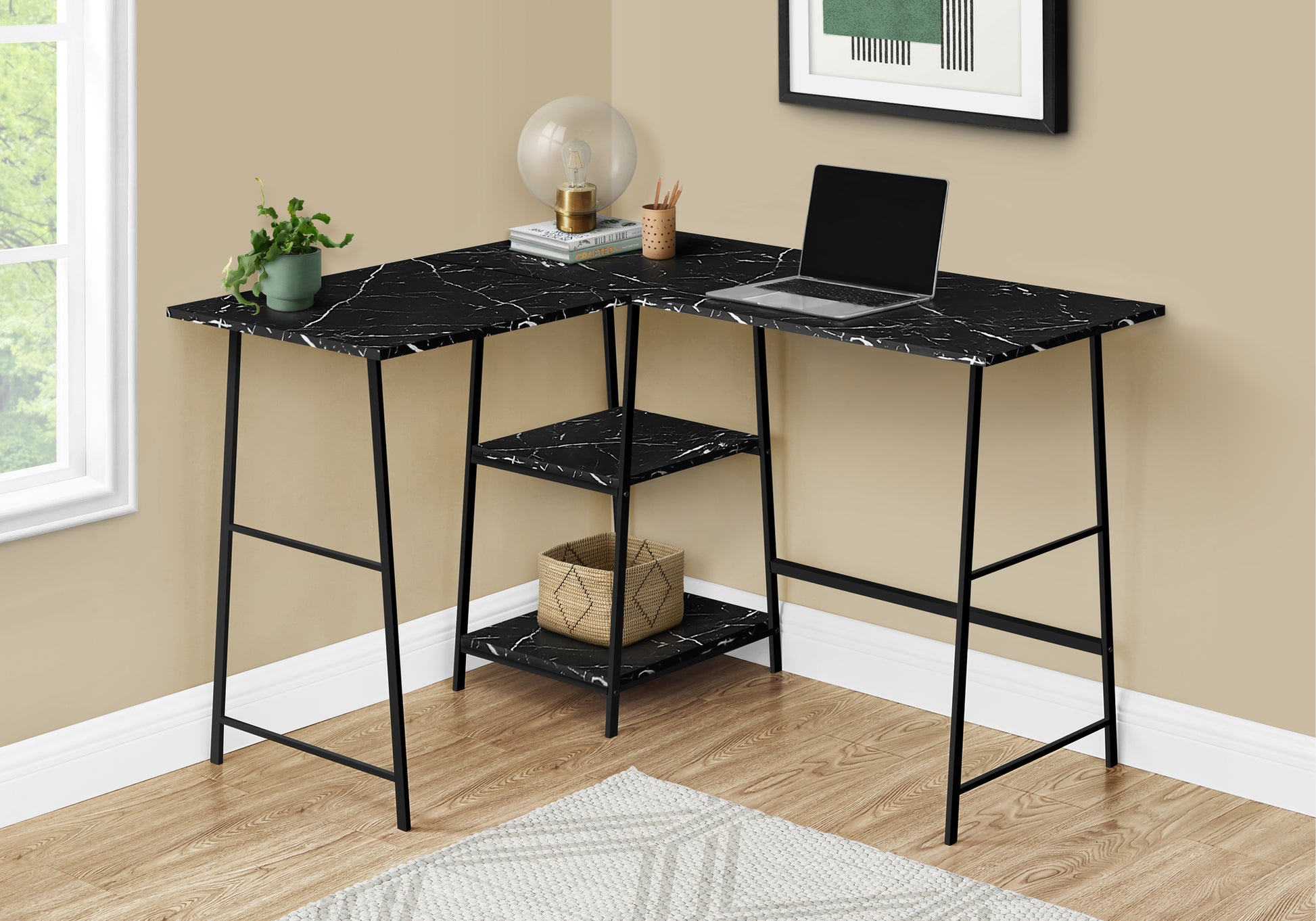 Computer Desk 48"L Espresso L-Shaped Corner with Shelves-Computer Desk-DECOROLALA