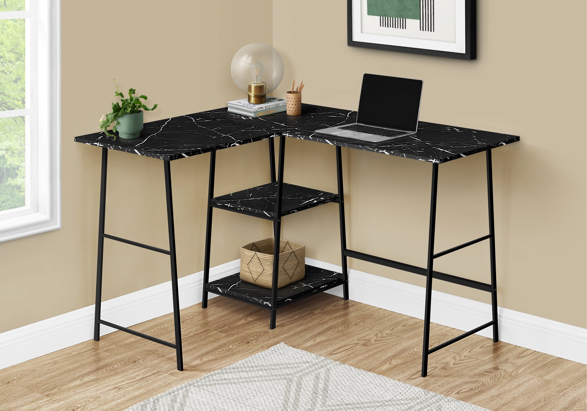 Computer Desk 48"L Espresso L-Shaped Corner with Shelves-Computer Desk-DECOROLALA