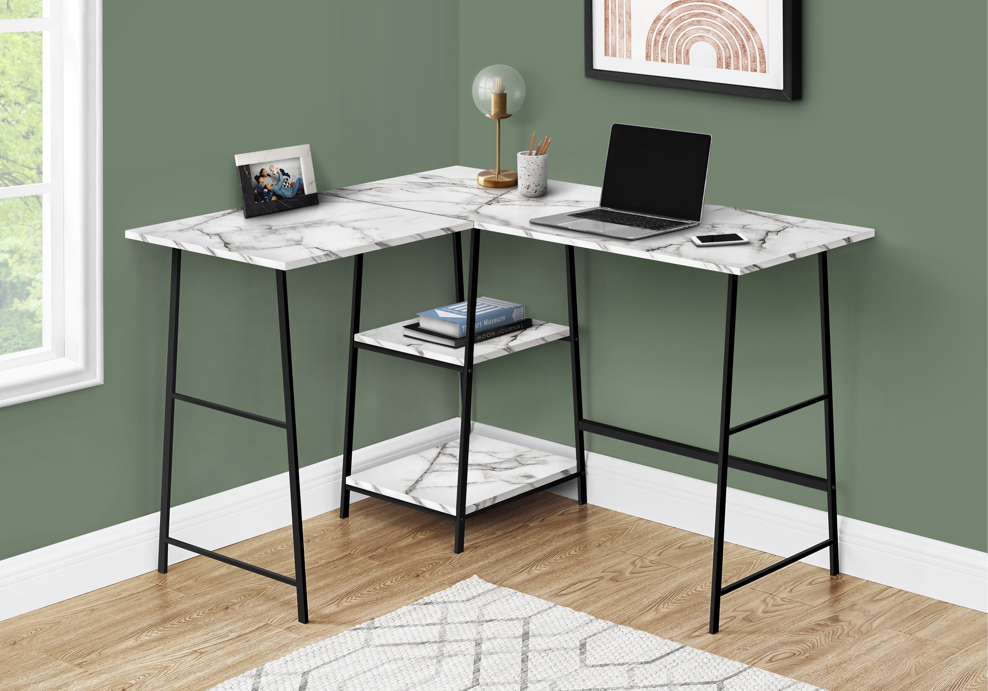 Computer Desk 48"L Espresso L-Shaped Corner with Shelves-Computer Desk-DECOROLALA