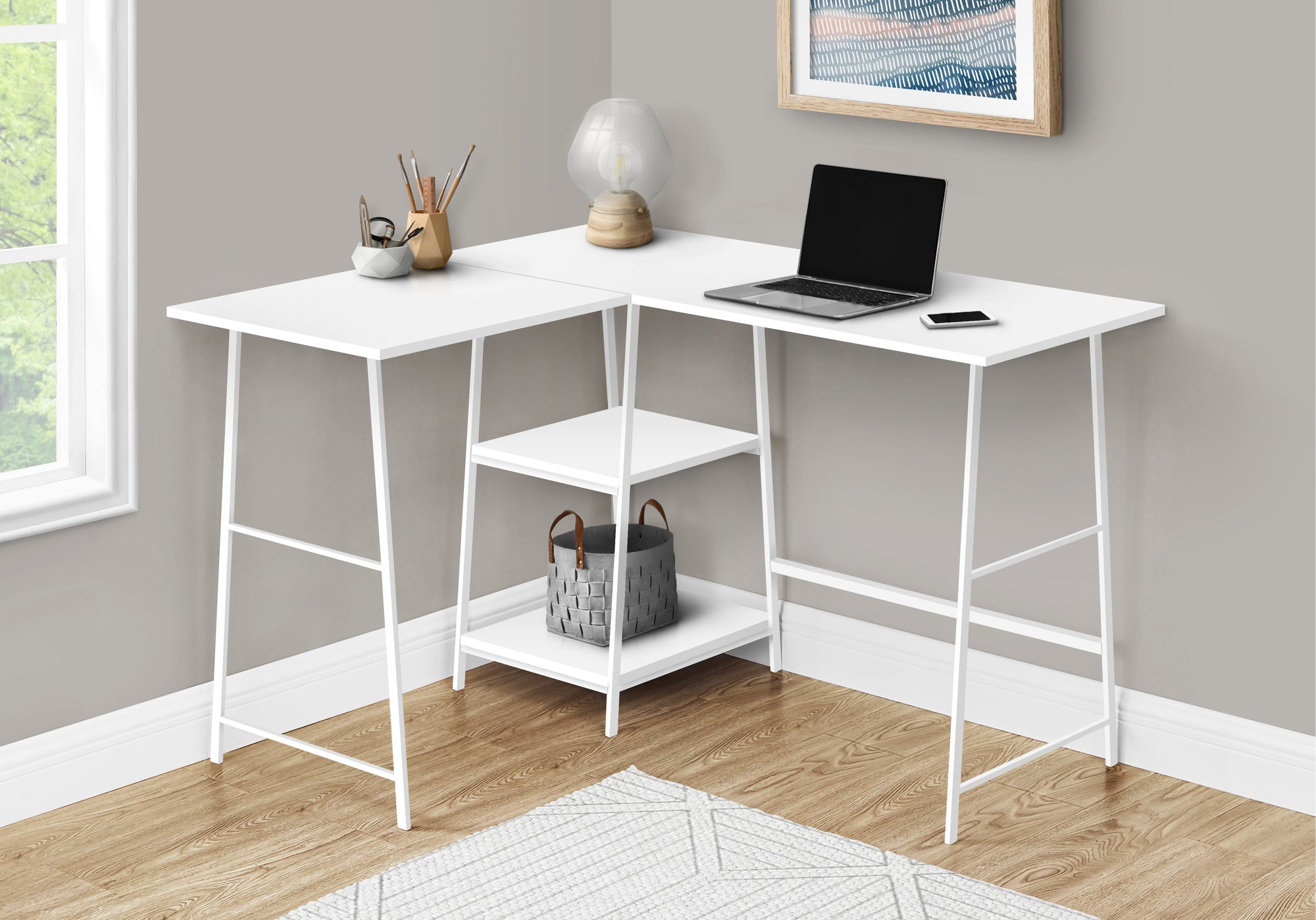 Computer Desk 48"L Espresso L-Shaped Corner with Shelves-Computer Desk-DECOROLALA