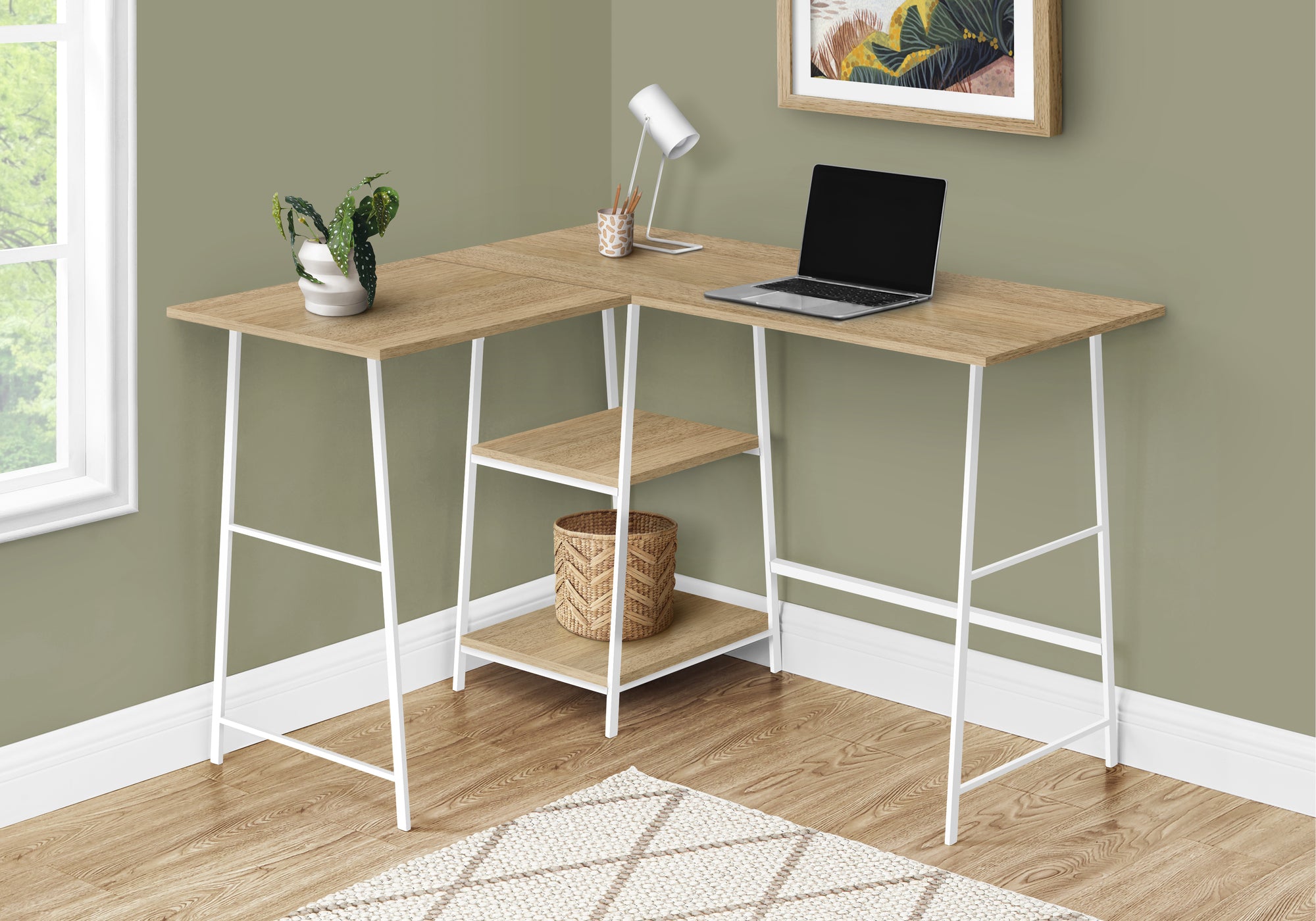 Computer Desk 48"L Espresso L-Shaped Corner with Shelves-Computer Desk-DECOROLALA