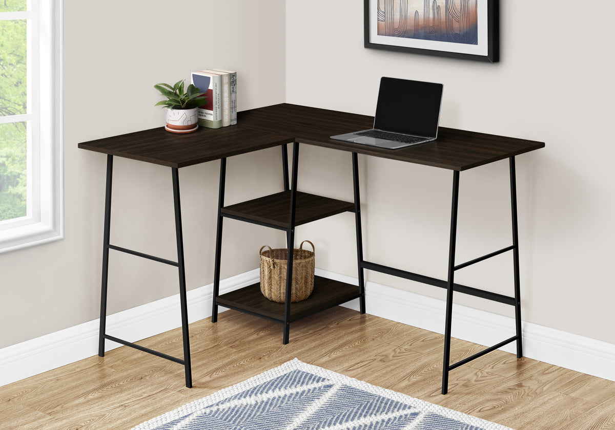 Computer Desk 48"L Espresso L-Shaped Corner with Shelves-Computer Desks-DECOROLALA