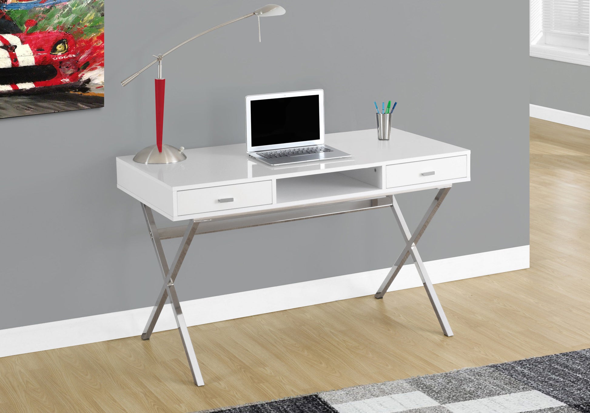 Computer Desk 48"L Espresso with Gold Metal Base-Computer Desk-DECOROLALA