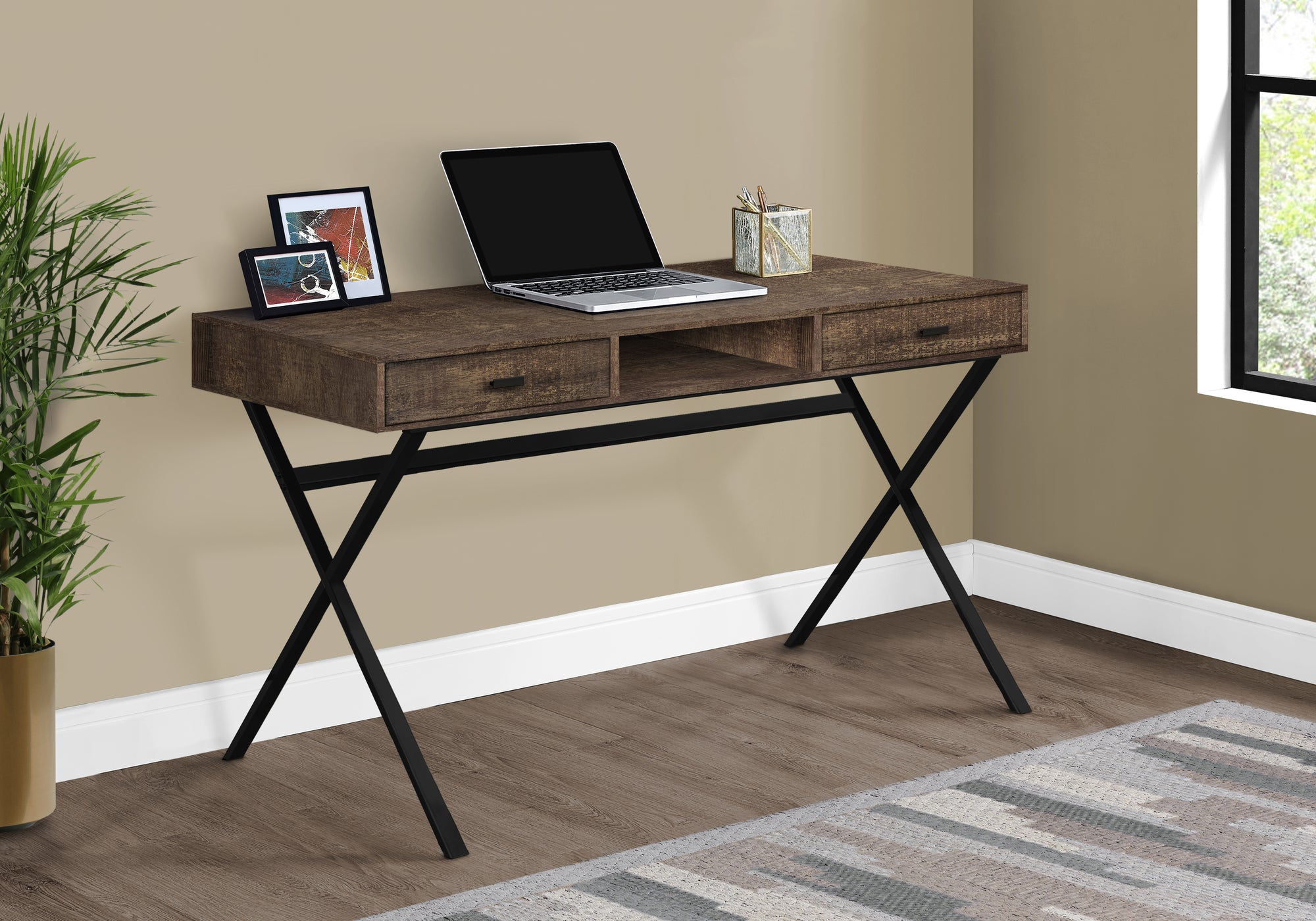 Computer Desk 48"L Espresso with Gold Metal Base-Computer Desk-DECOROLALA