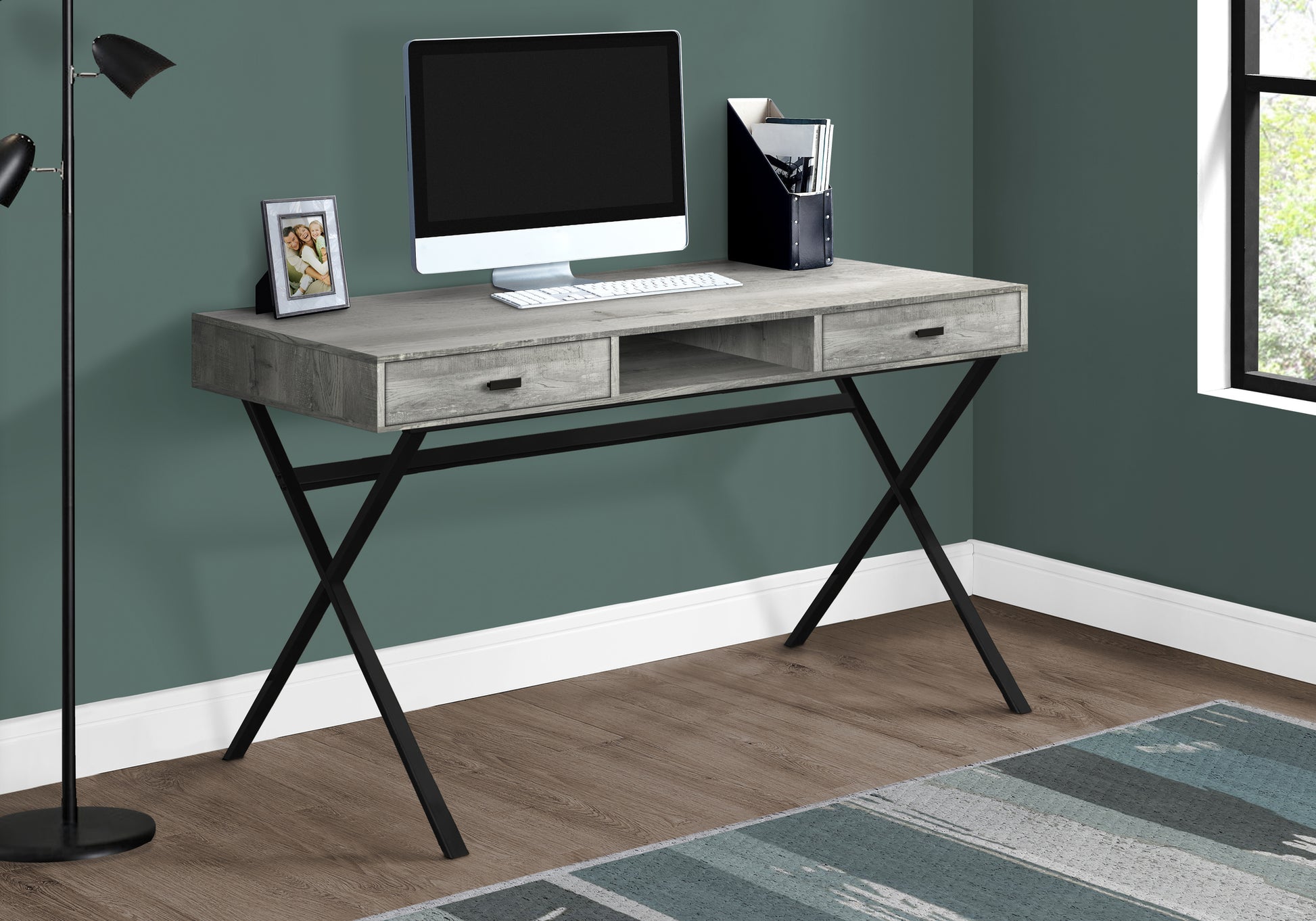 Computer Desk 48"L Espresso with Gold Metal Base-Computer Desk-DECOROLALA