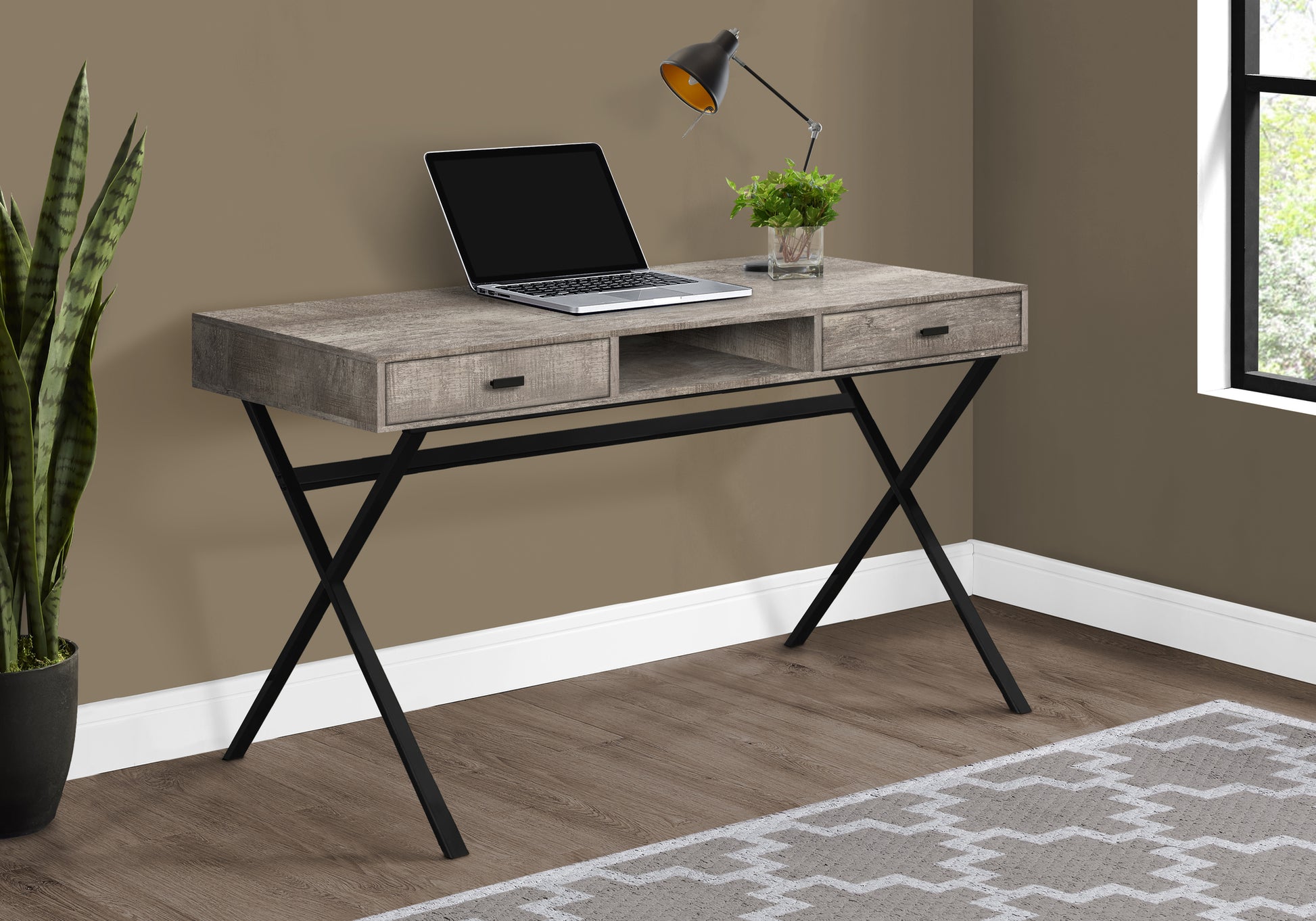Computer Desk 48"L Espresso with Gold Metal Base-Computer Desk-DECOROLALA