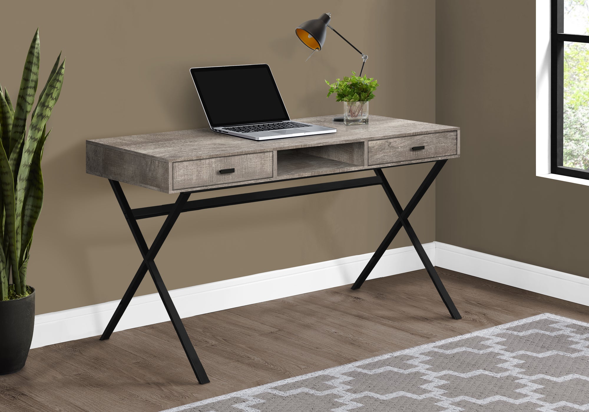 Computer Desk 48"L Espresso with Gold Metal Base-Computer Desk-DECOROLALA