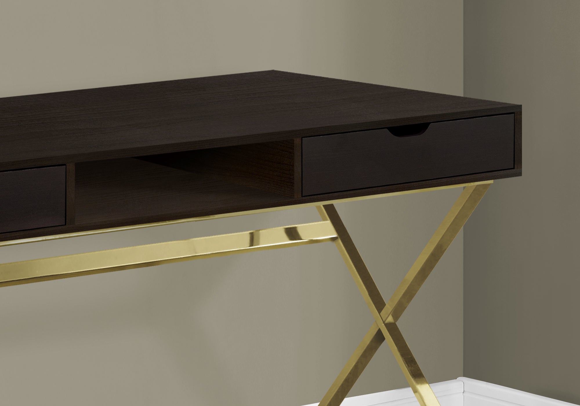 Computer Desk 48"L Espresso with Gold Metal Base-Computer Desk-DECOROLALA