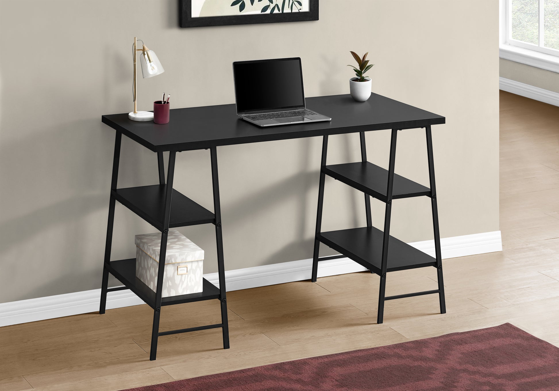 Computer Desk 48"L Industrial White Metal Shelves-Computer Desk-DECOROLALA