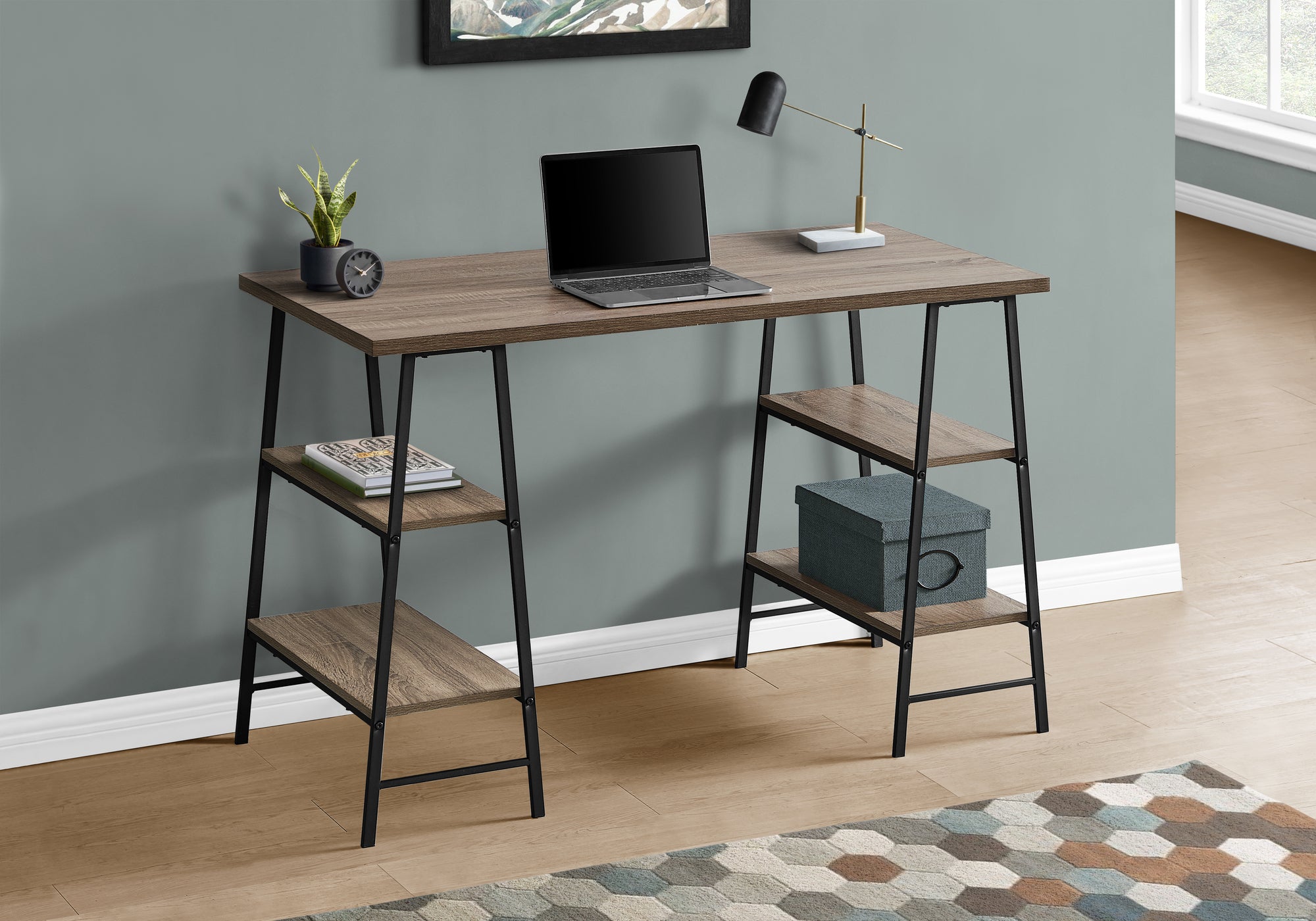 Computer Desk 48"L Industrial White Metal Shelves-Computer Desk-DECOROLALA