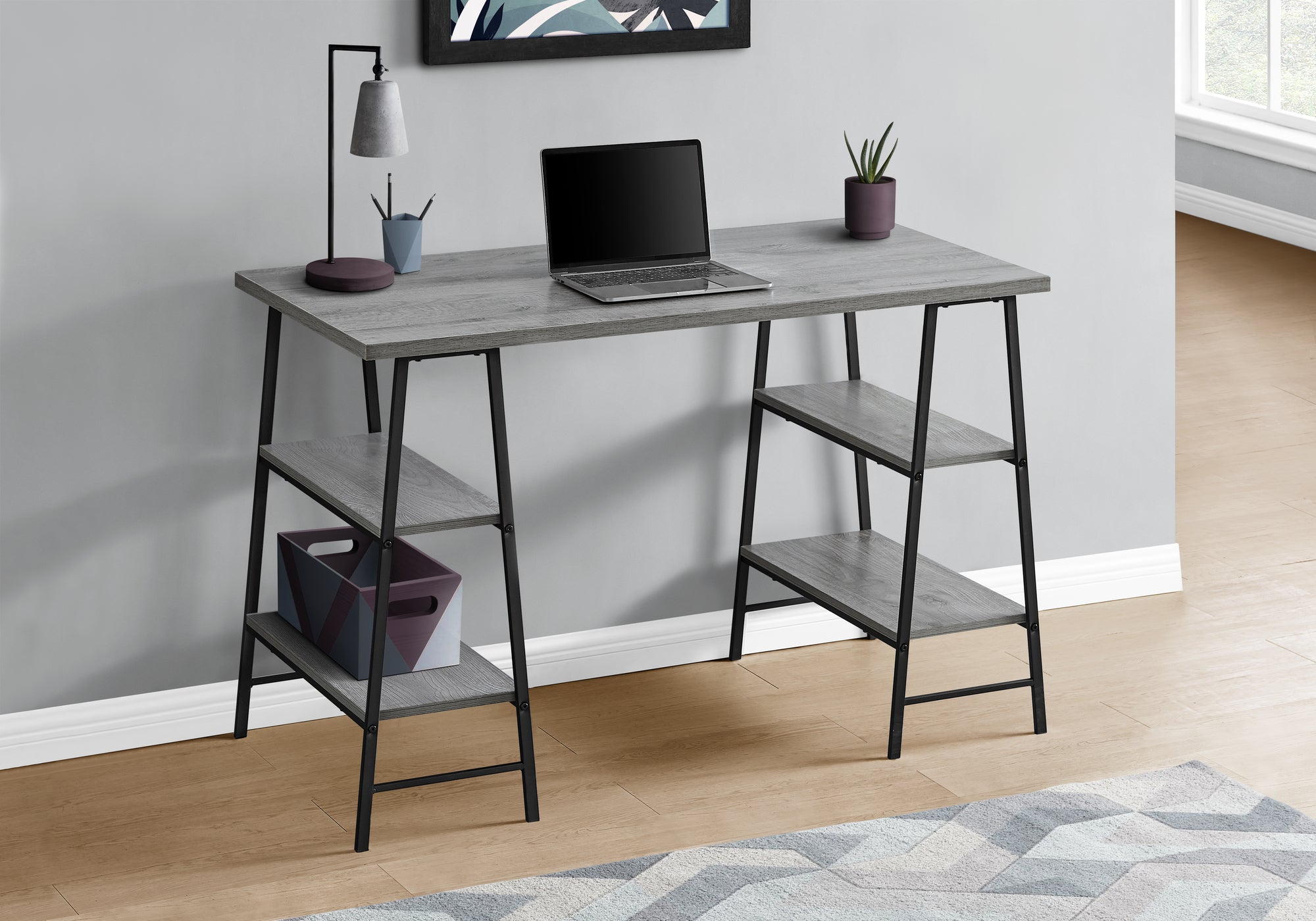 Computer Desk 48"L Industrial White Metal Shelves-Computer Desk-DECOROLALA