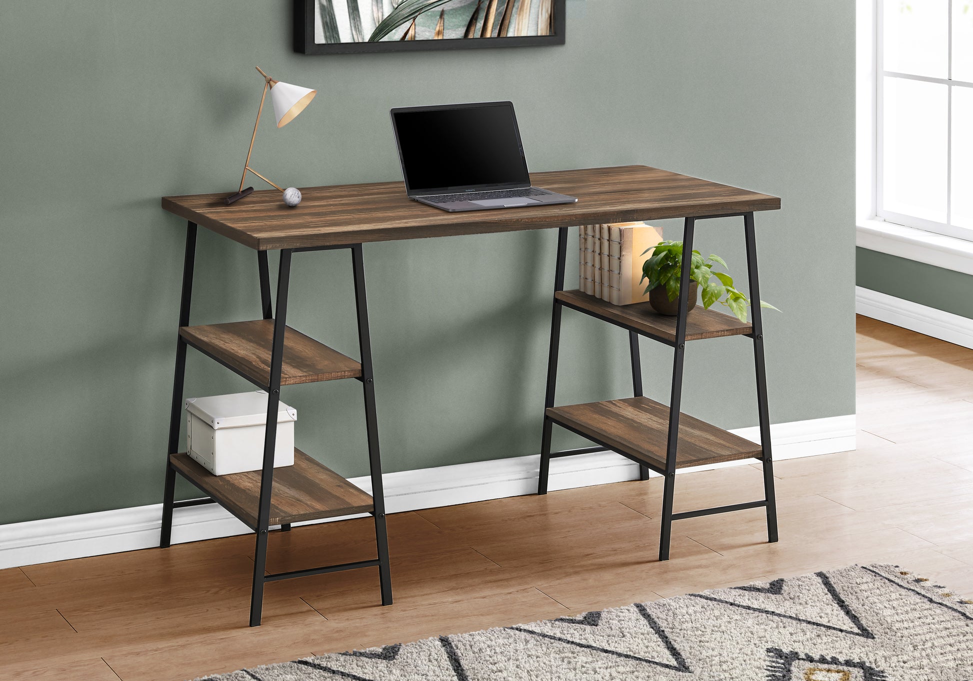 Computer Desk 48"L Industrial White Metal Shelves-Computer Desk-DECOROLALA