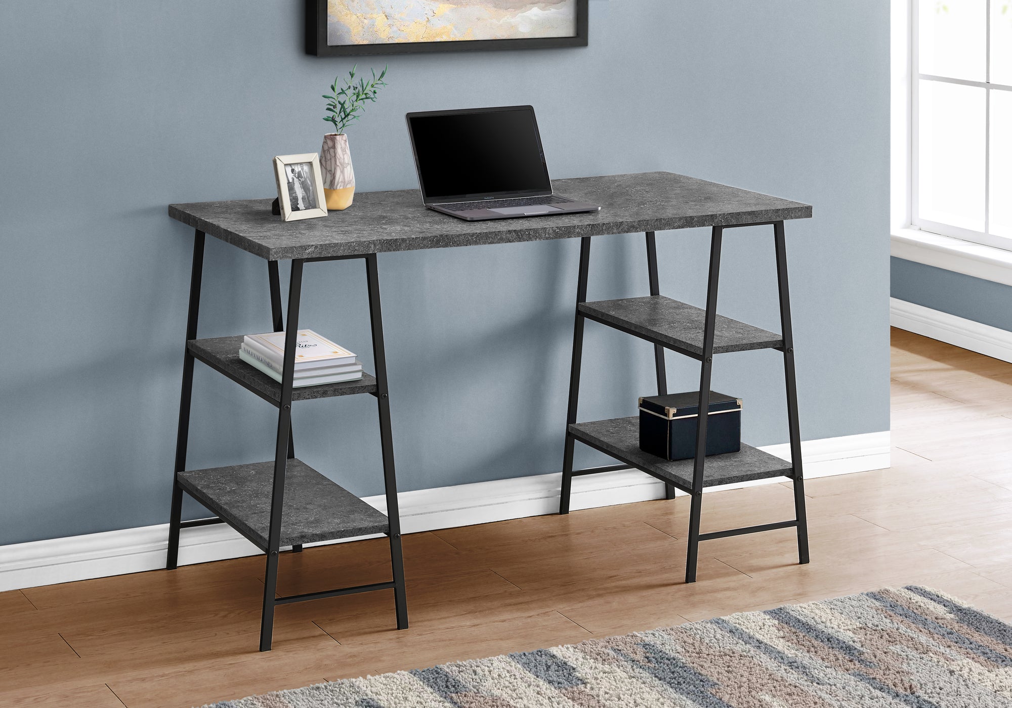 Computer Desk 48"L Industrial White Metal Shelves-Computer Desk-DECOROLALA