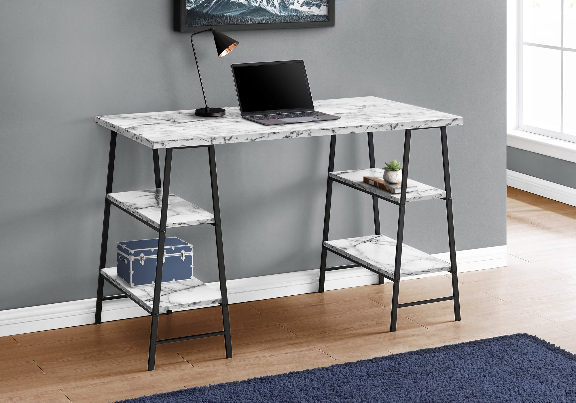 Computer Desk 48"L Industrial White Metal Shelves-Computer Desk-DECOROLALA