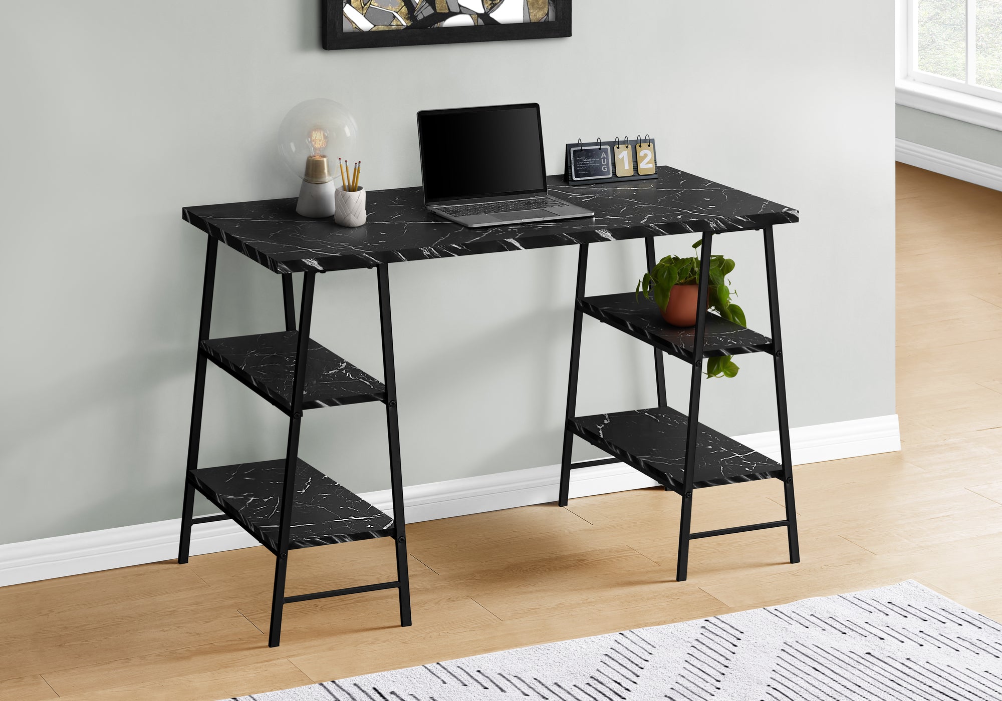 Computer Desk 48"L Industrial White Metal Shelves-Computer Desk-DECOROLALA