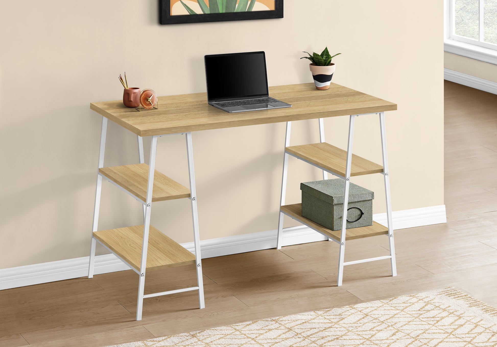Computer Desk 48"L Industrial White Metal Shelves-Computer Desk-DECOROLALA