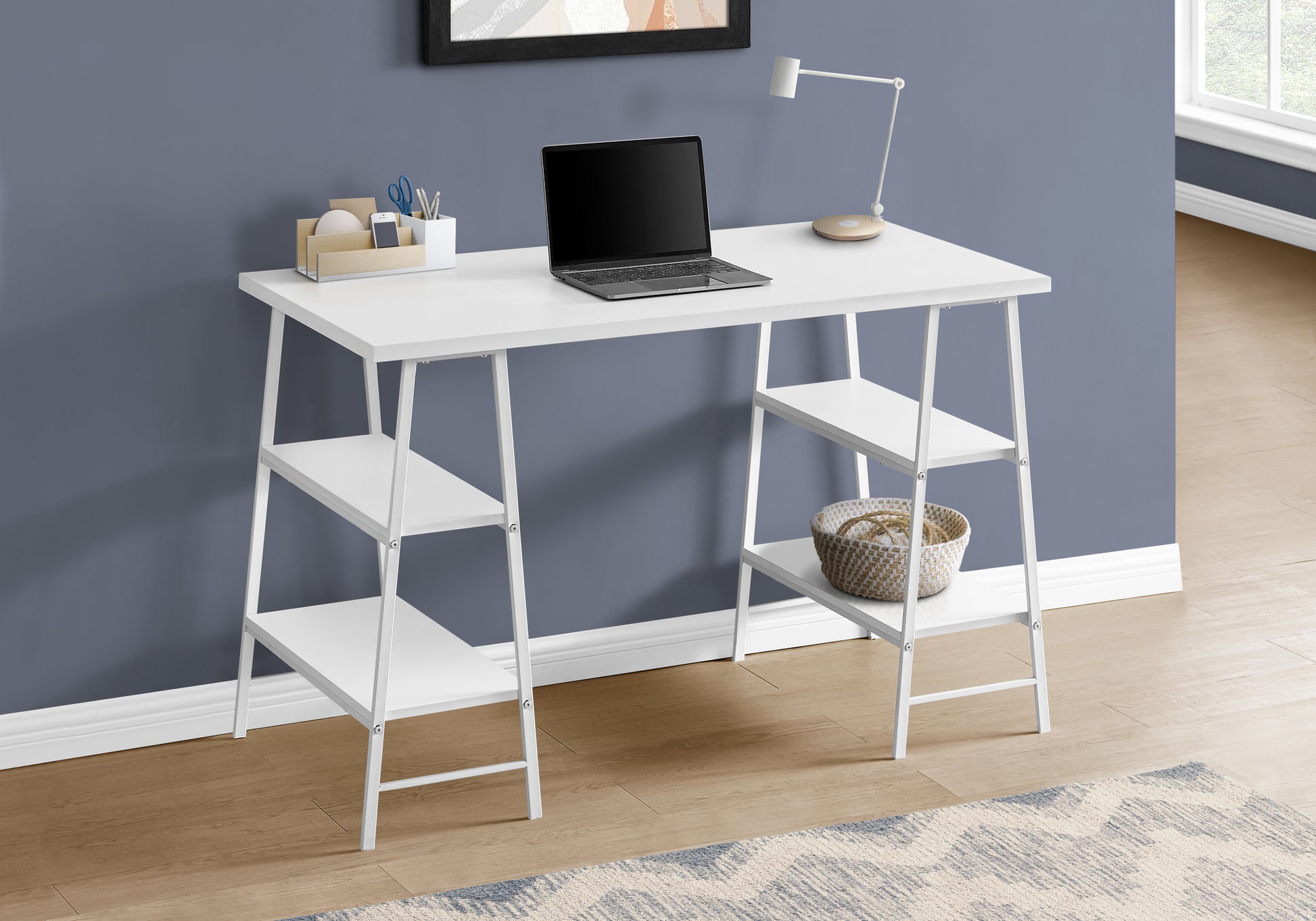 Computer Desk 48"L Industrial White Metal Shelves-Computer Desk-DECOROLALA