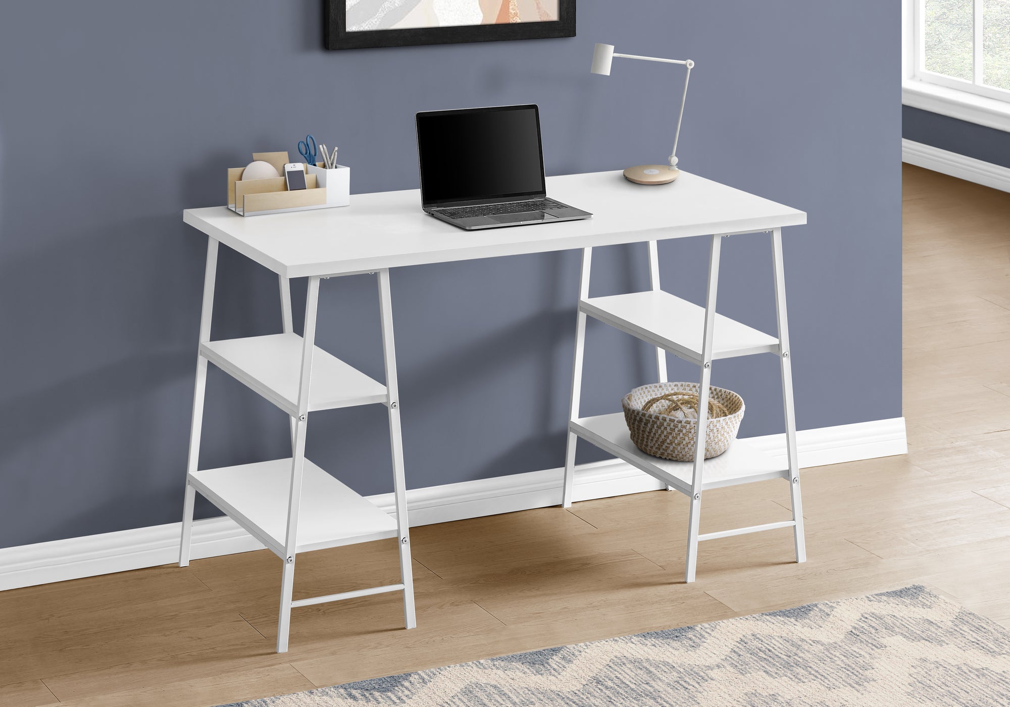 Computer Desk 48"L Industrial White Metal Shelves-Computer Desk-DECOROLALA