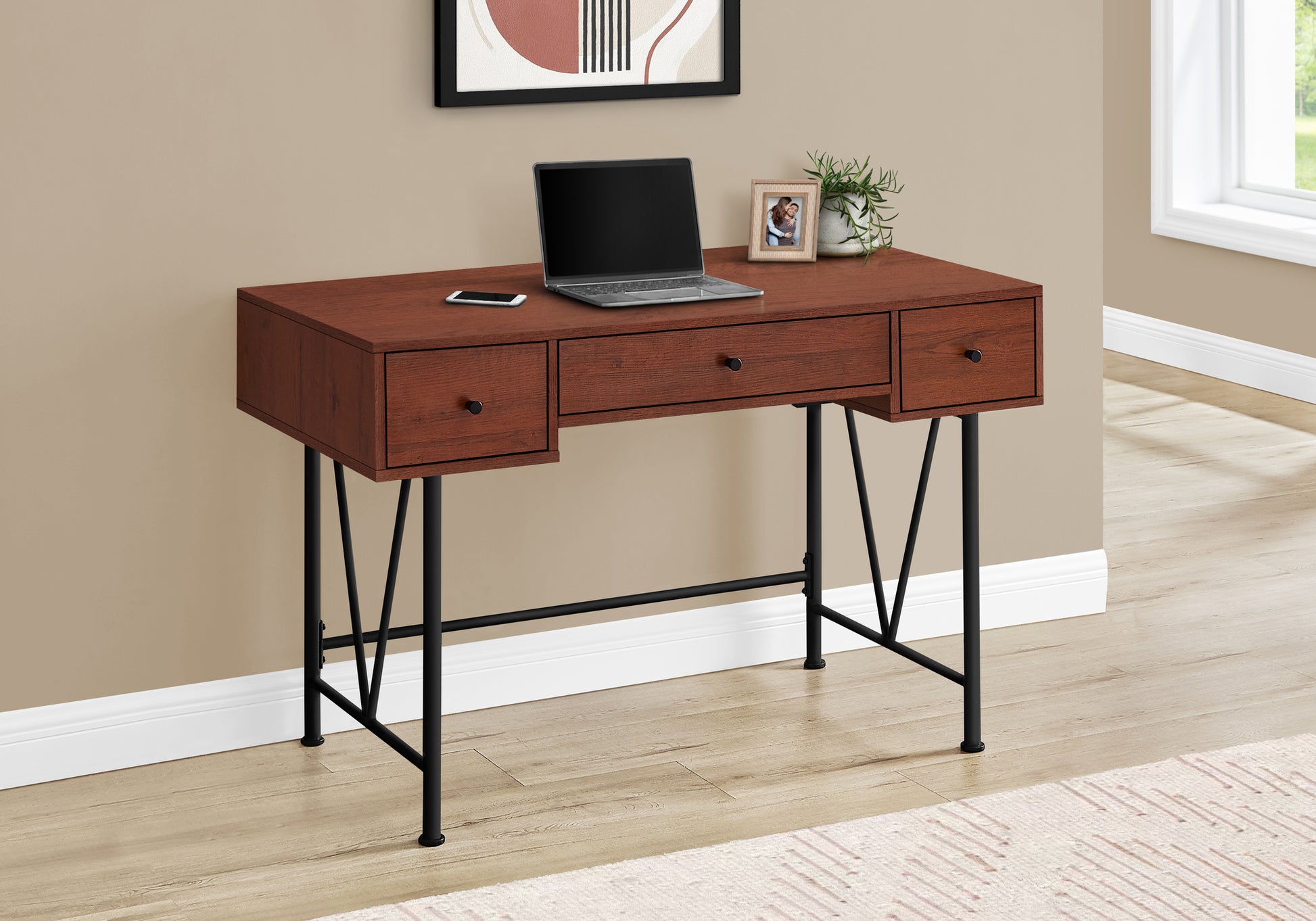 Computer Desk - 48"L / Walnut / Black Metal-Computer Desk-DECOROLALA