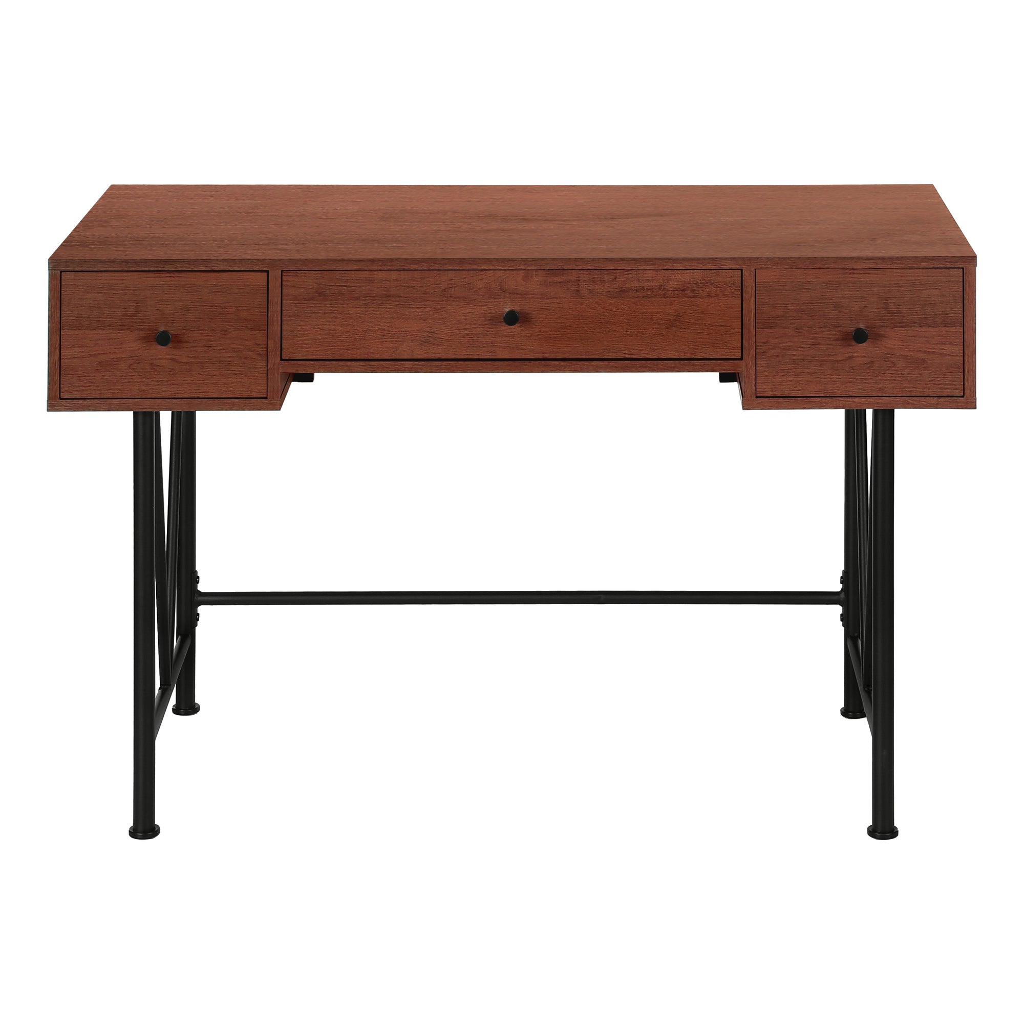 Computer Desk - 48"L / Walnut / Black Metal-Computer Desk-DECOROLALA