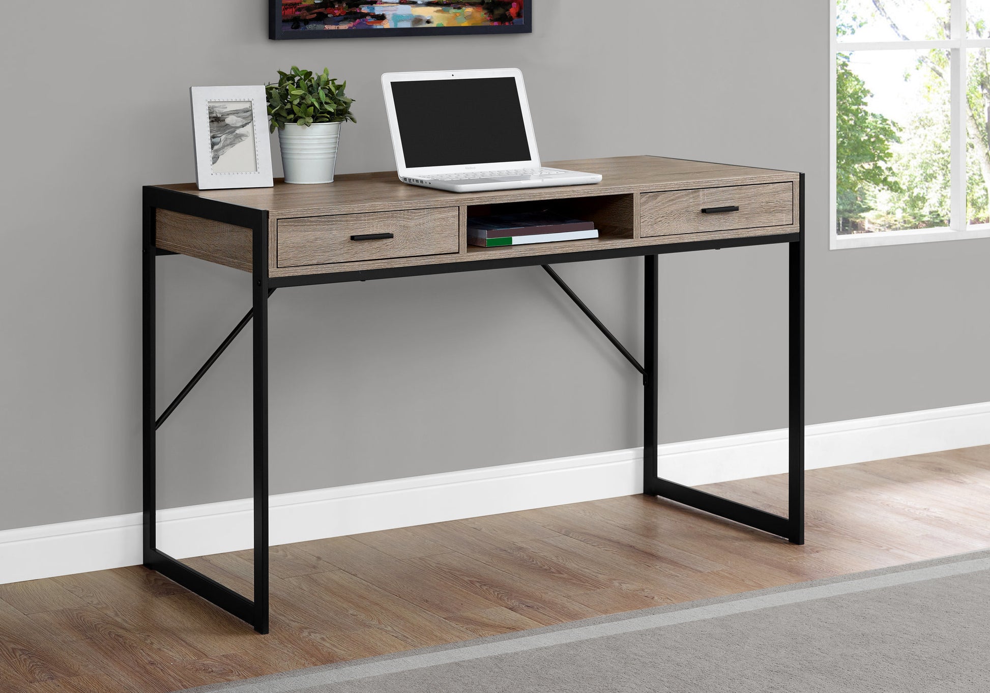 Computer Desk - 48"L / White / Silver Metal-Computer Desk-DECOROLALA