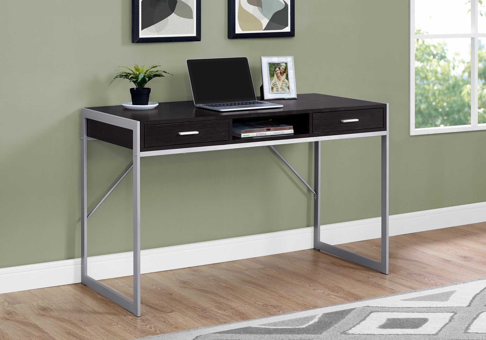 Computer Desk - 48"L / White / Silver Metal-Computer Desk-DECOROLALA