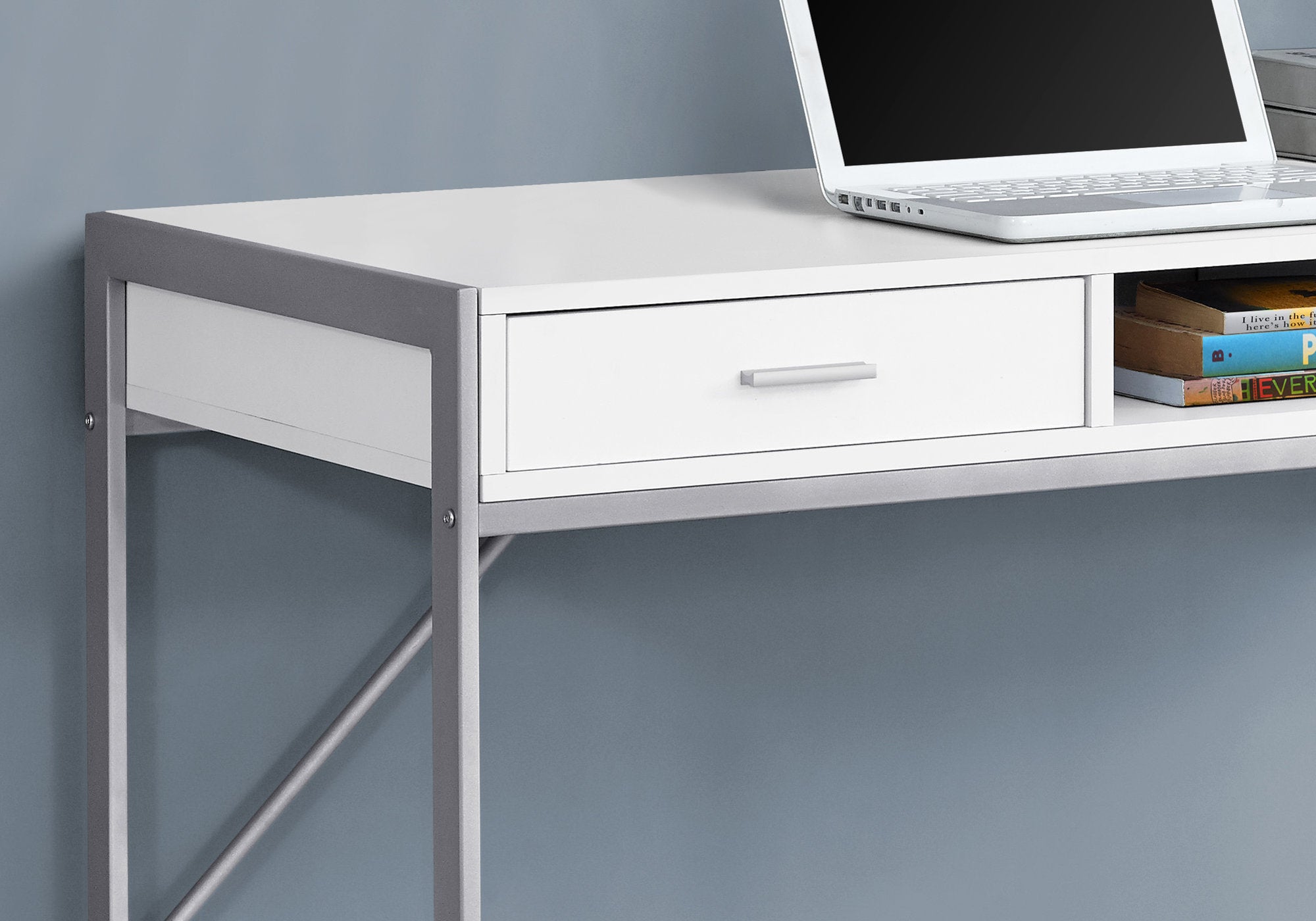 Computer Desk - 48"L / White / Silver Metal-Computer Desk-DECOROLALA
