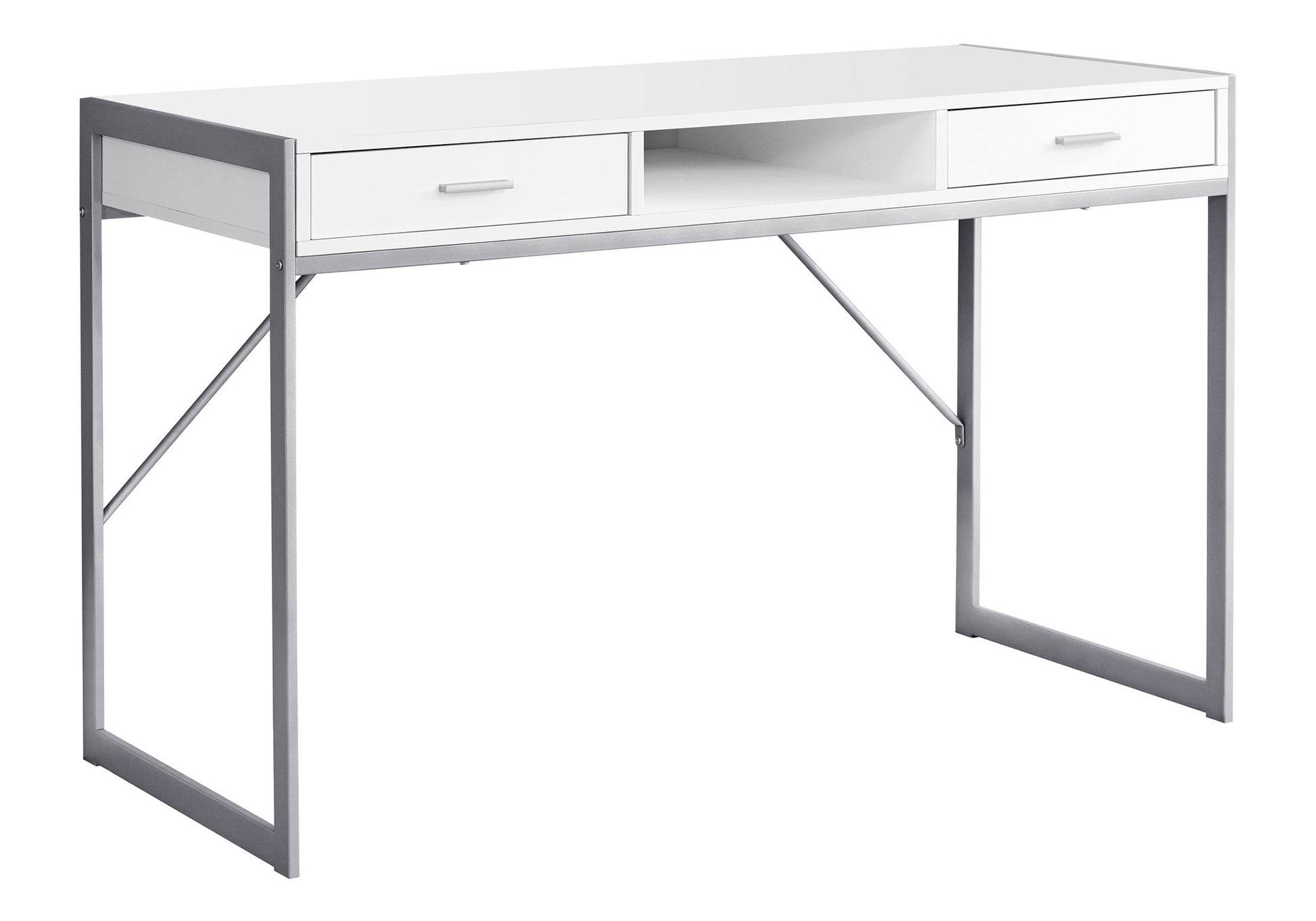 Computer Desk - 48"L / White / Silver Metal-Computer Desk-DECOROLALA