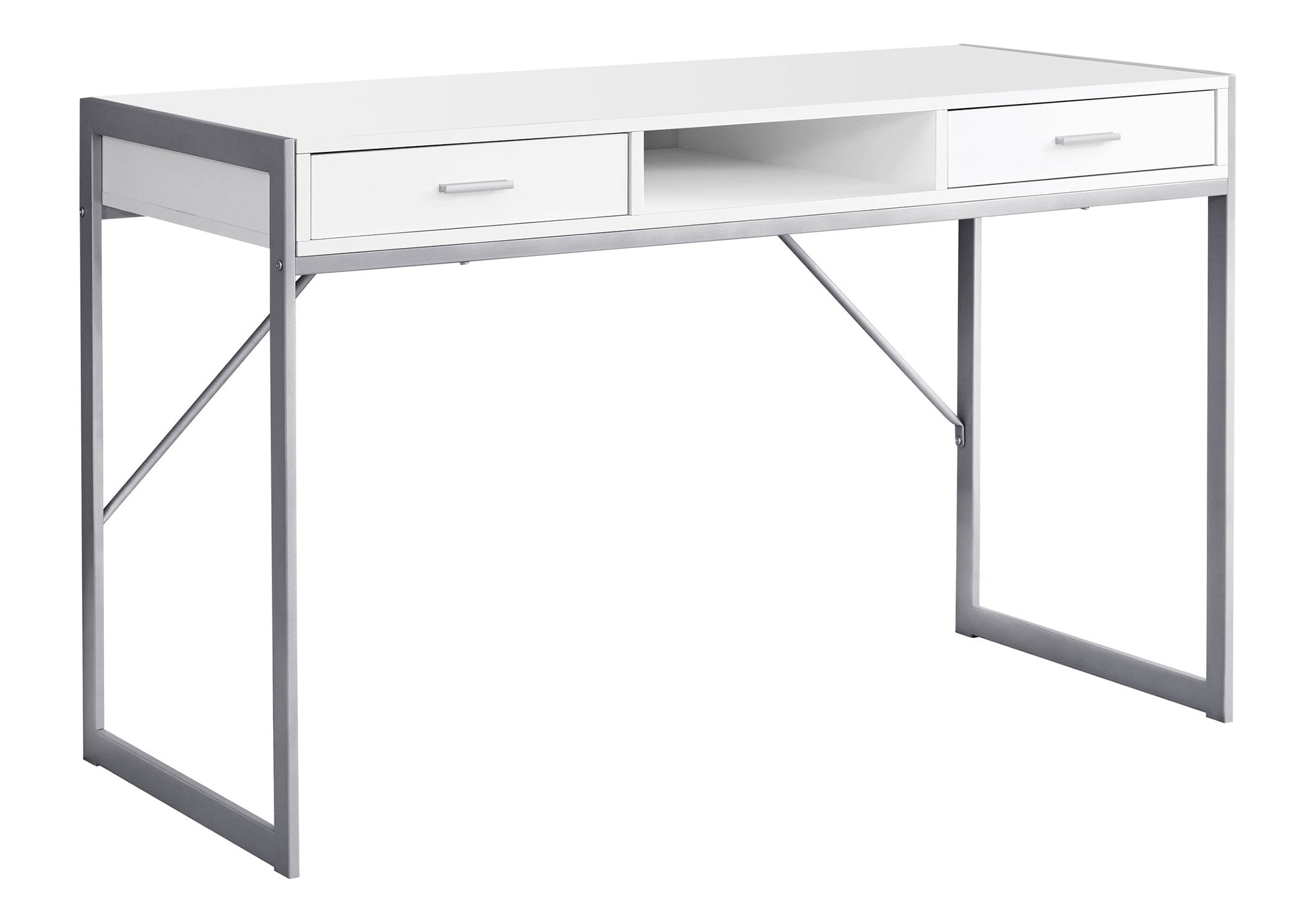 Computer Desk - 48"L / White / Silver Metal-Computer Desk-DECOROLALA