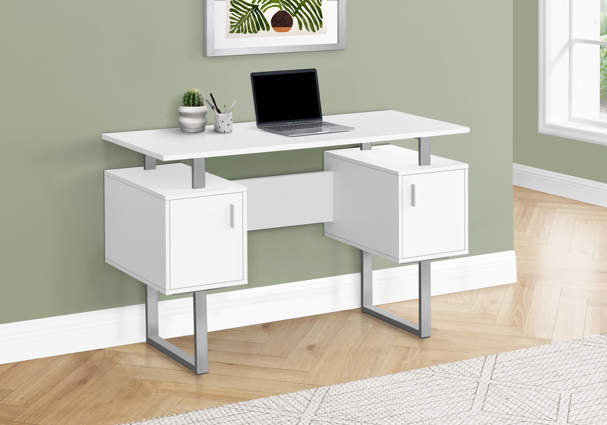 Computer Desk - 48"L / White / Silver Metal-Computer Desk-DECOROLALA