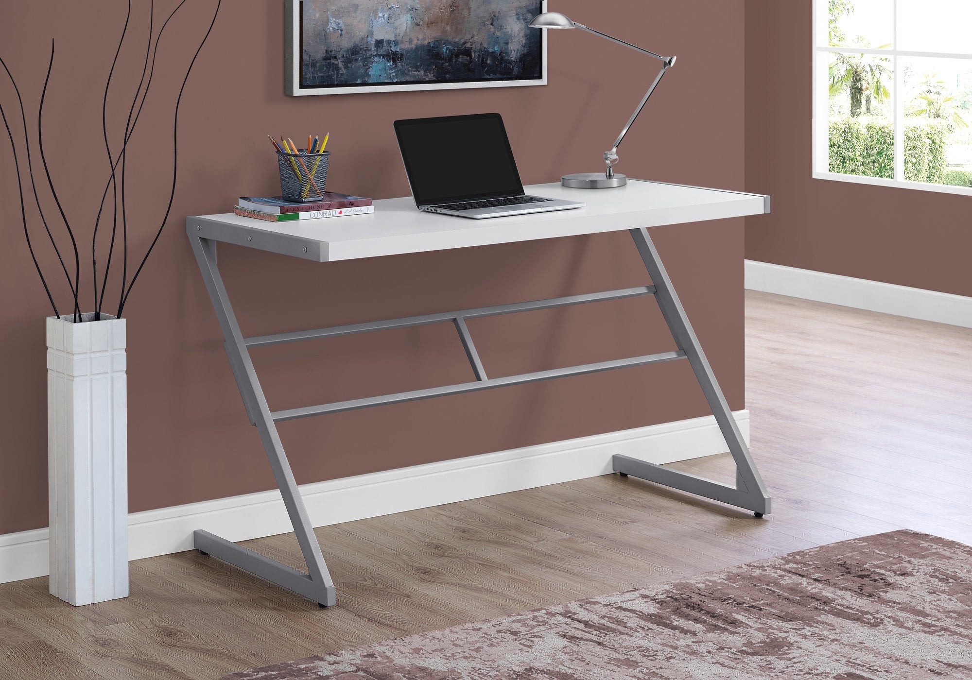 Computer Desk - 48"L / White / Silver Metal-Computer Desk-DECOROLALA