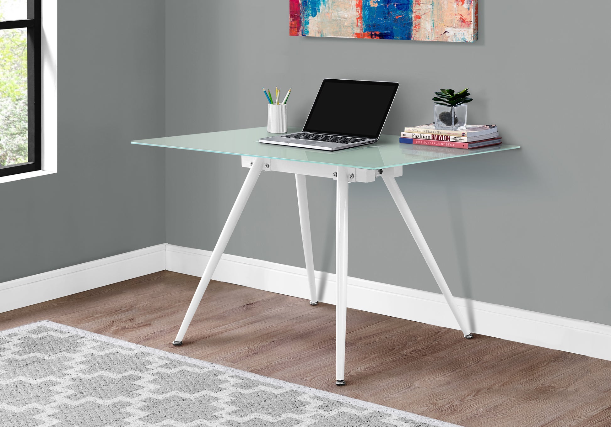 Computer Desk 48"x28" Tempered Glass White-Computer Desk-DECOROLALA