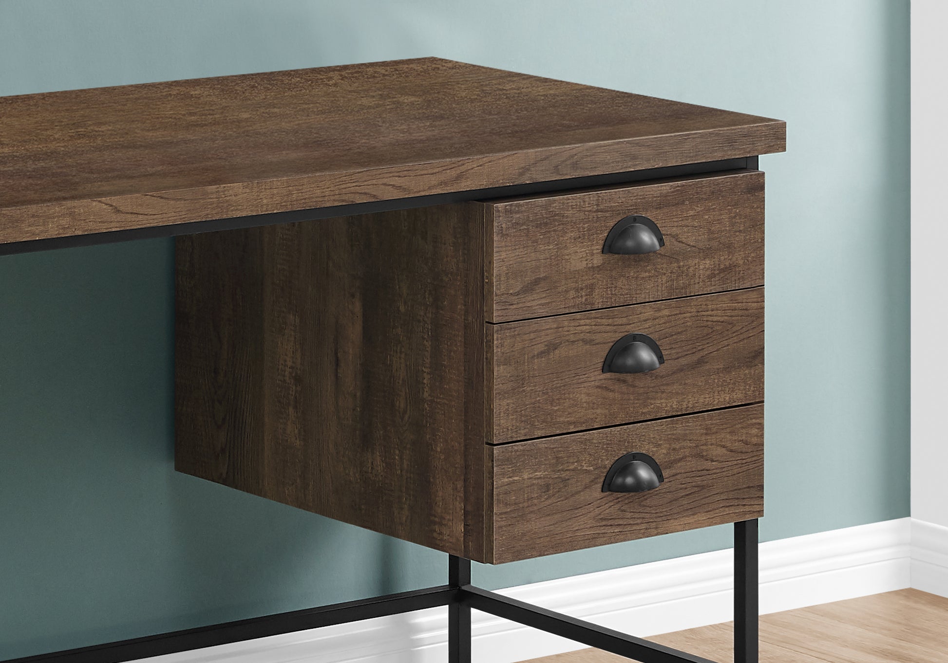 Computer Desk 55" Brown Reclaimed Wood 3 Drawer-Computer Desk-DECOROLALA