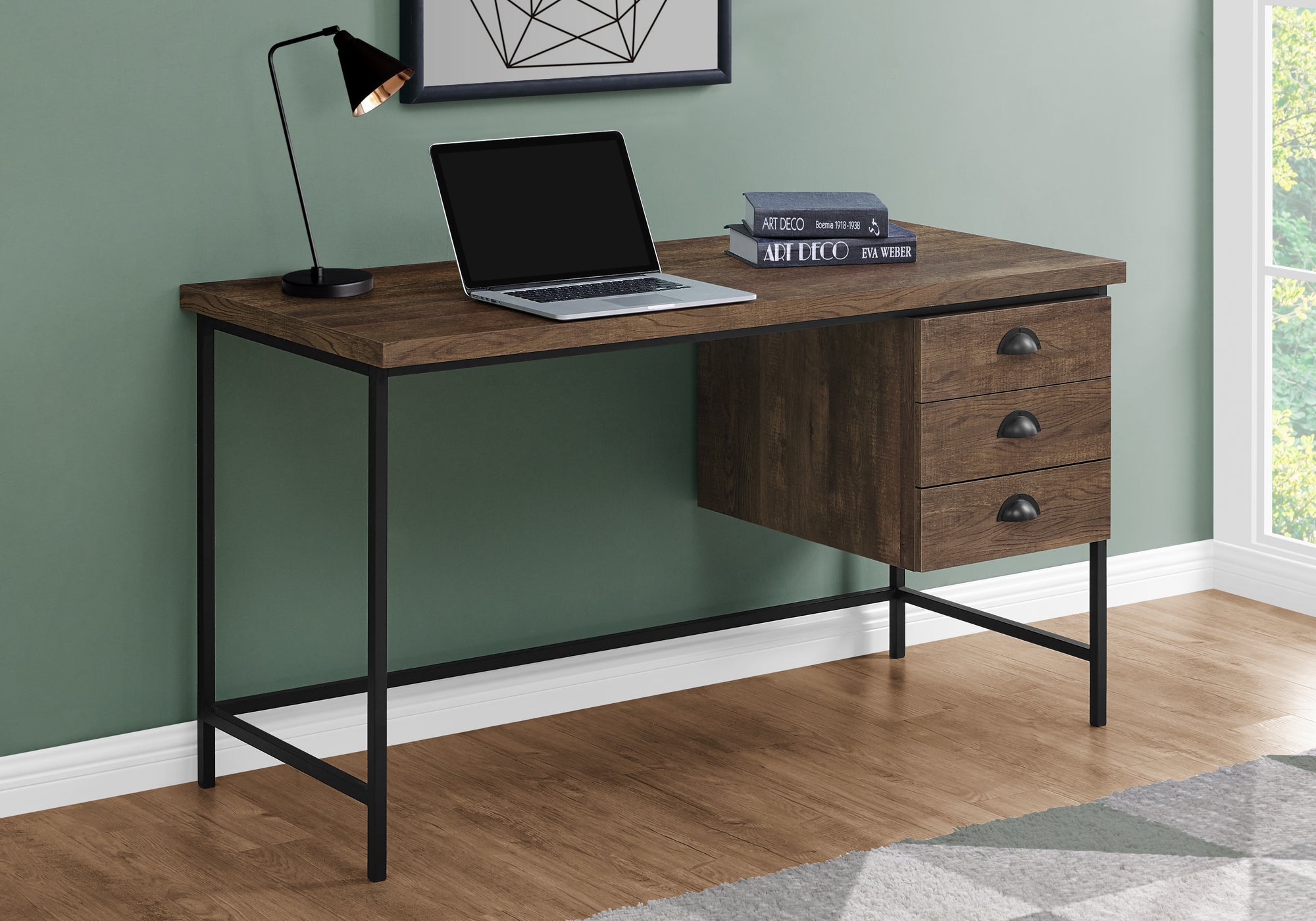 Computer Desk 55" Brown Reclaimed Wood 3 Drawer-Computer Desk-DECOROLALA