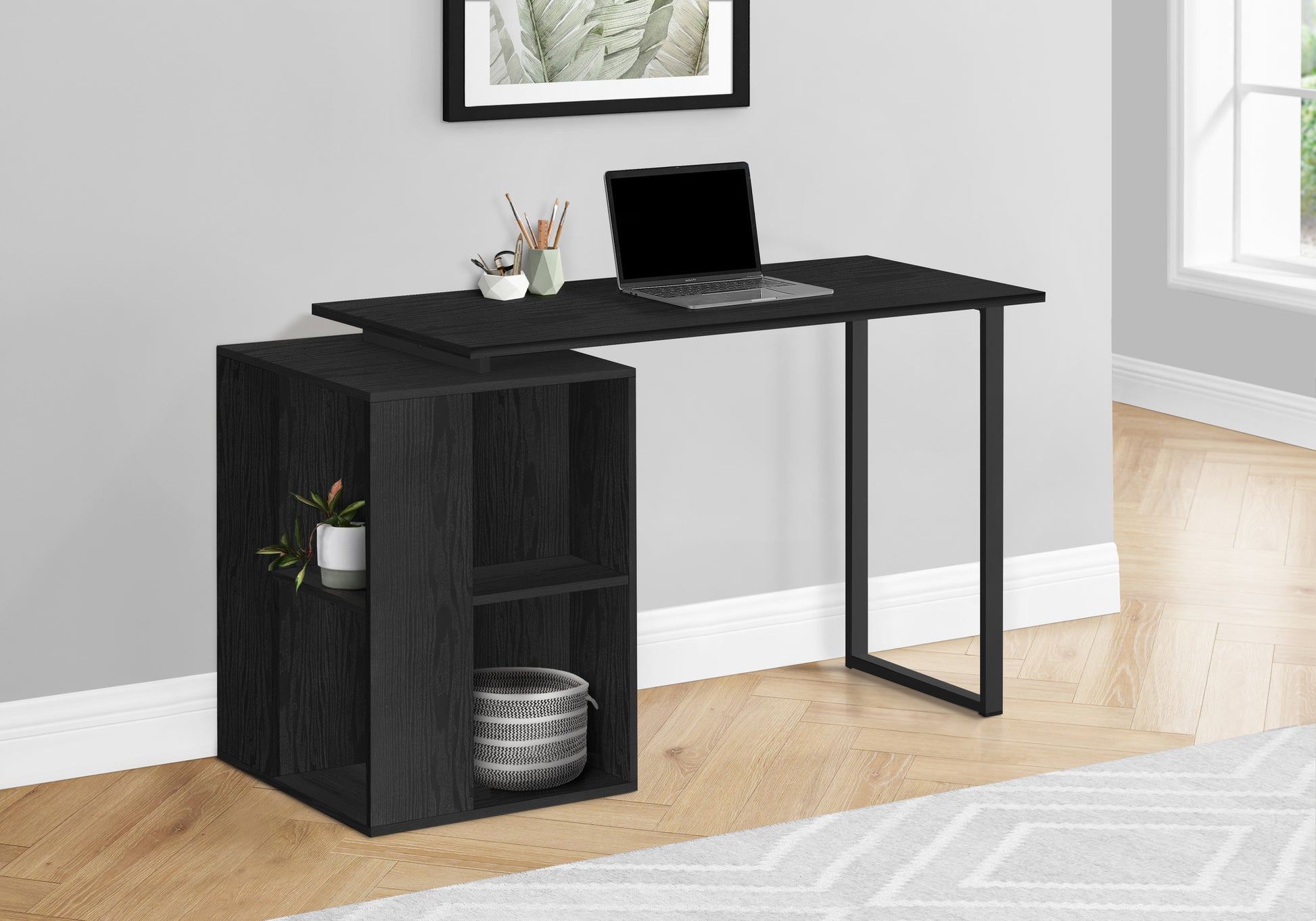 Computer Desk 55"L White with Shelving-Computer Desk-DECOROLALA