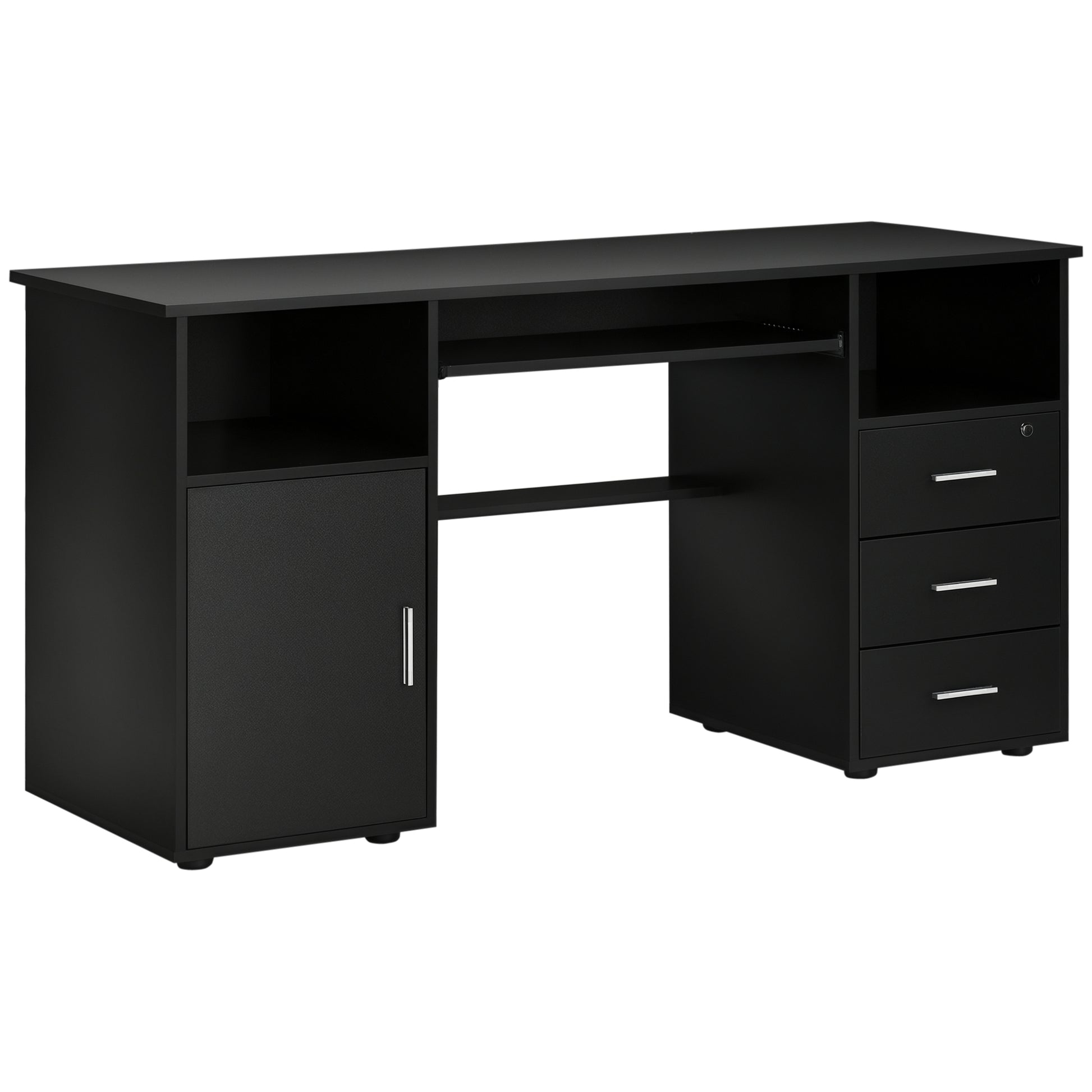 Computer Desk 57" Black - Keyboard Tray & Drawers-DECOROLALA