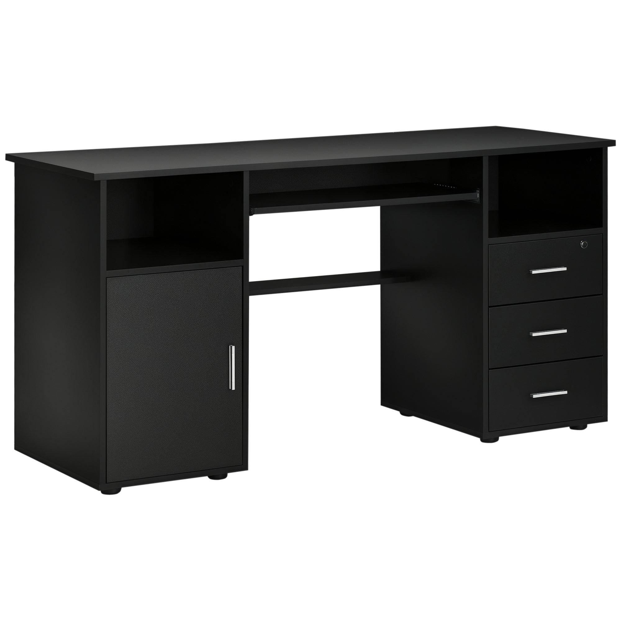 Computer Desk 57" Black - Keyboard Tray & Drawers-DECOROLALA
