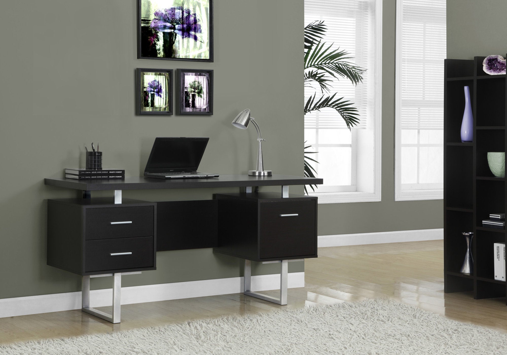 Computer Desk 60" Espresso with File Drawer-Computer Desk-DECOROLALA