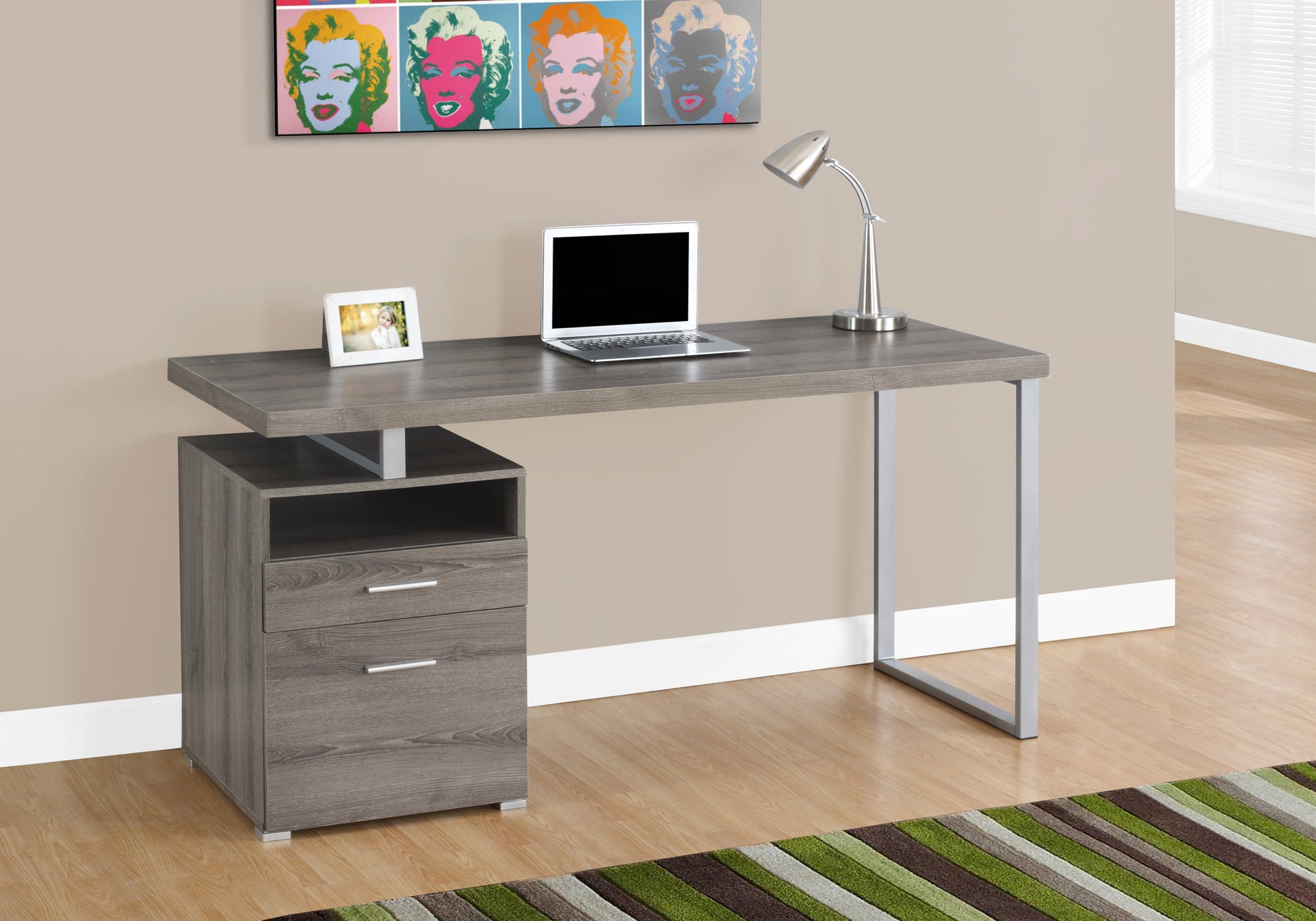 Computer Desk - 60"L / Espresso / Silver Metal-Bookshelf-DECOROLALA