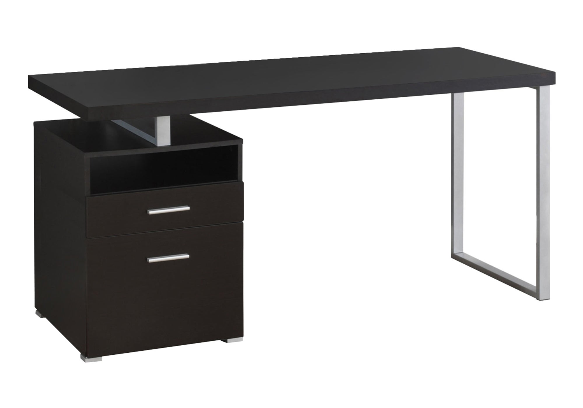 Computer Desk - 60"L / Espresso / Silver Metal-Bookshelf-DECOROLALA
