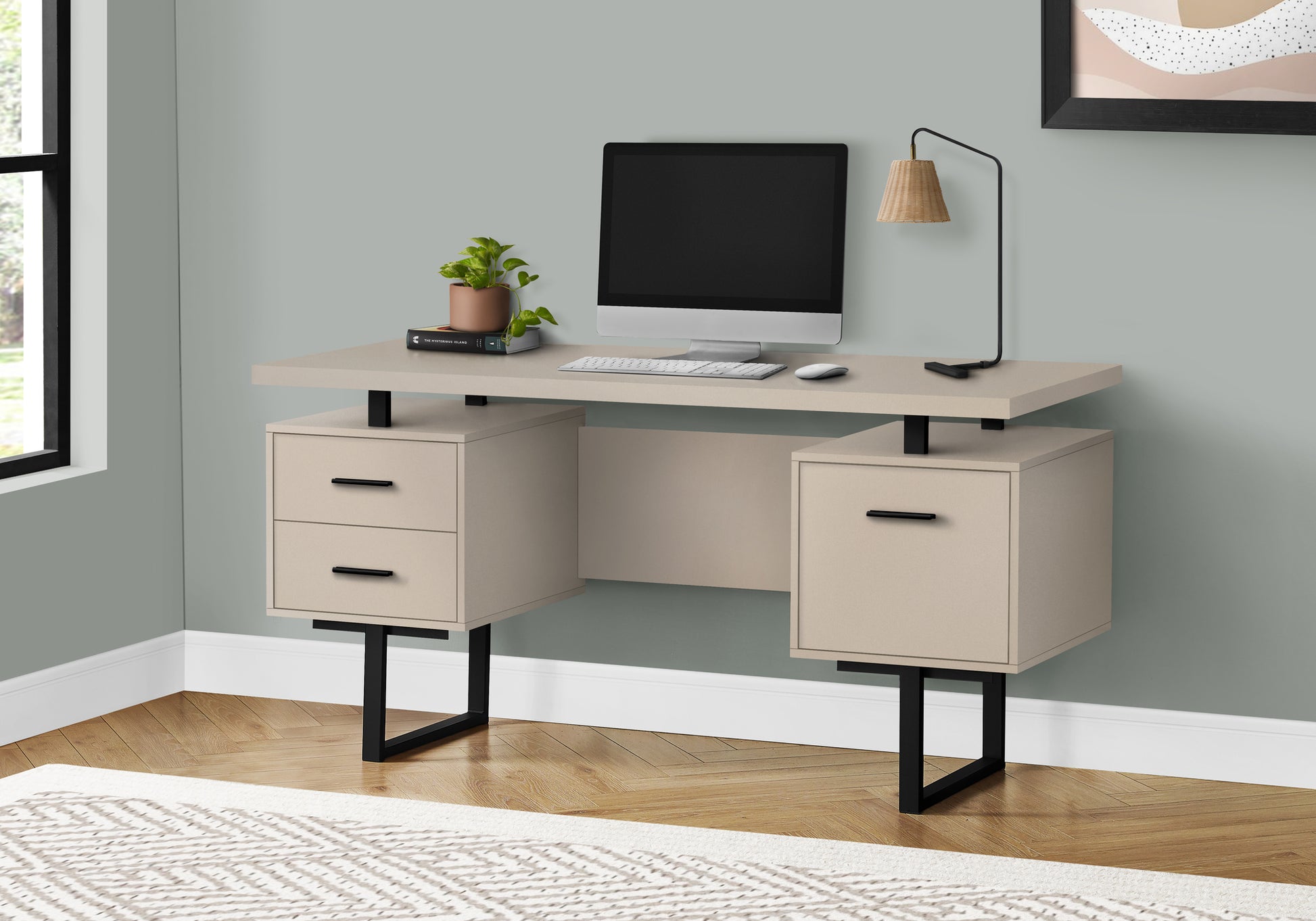 Computer Desk - 60"L / Espresso / Silver Metal-Computer Desk-DECOROLALA