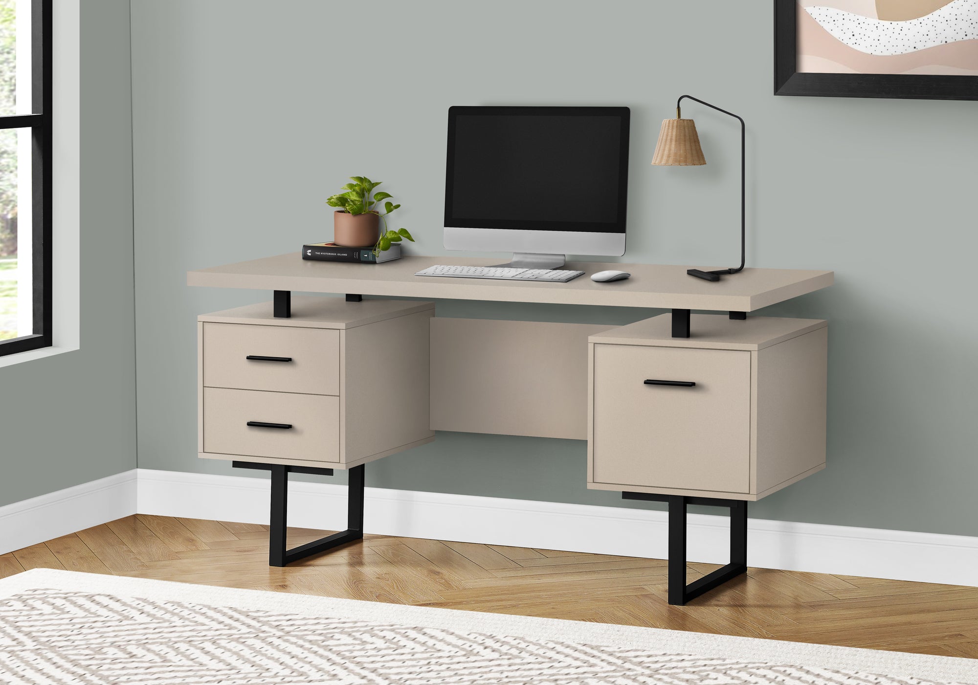 Computer Desk - 60"L / Espresso / Silver Metal-Computer Desk-DECOROLALA