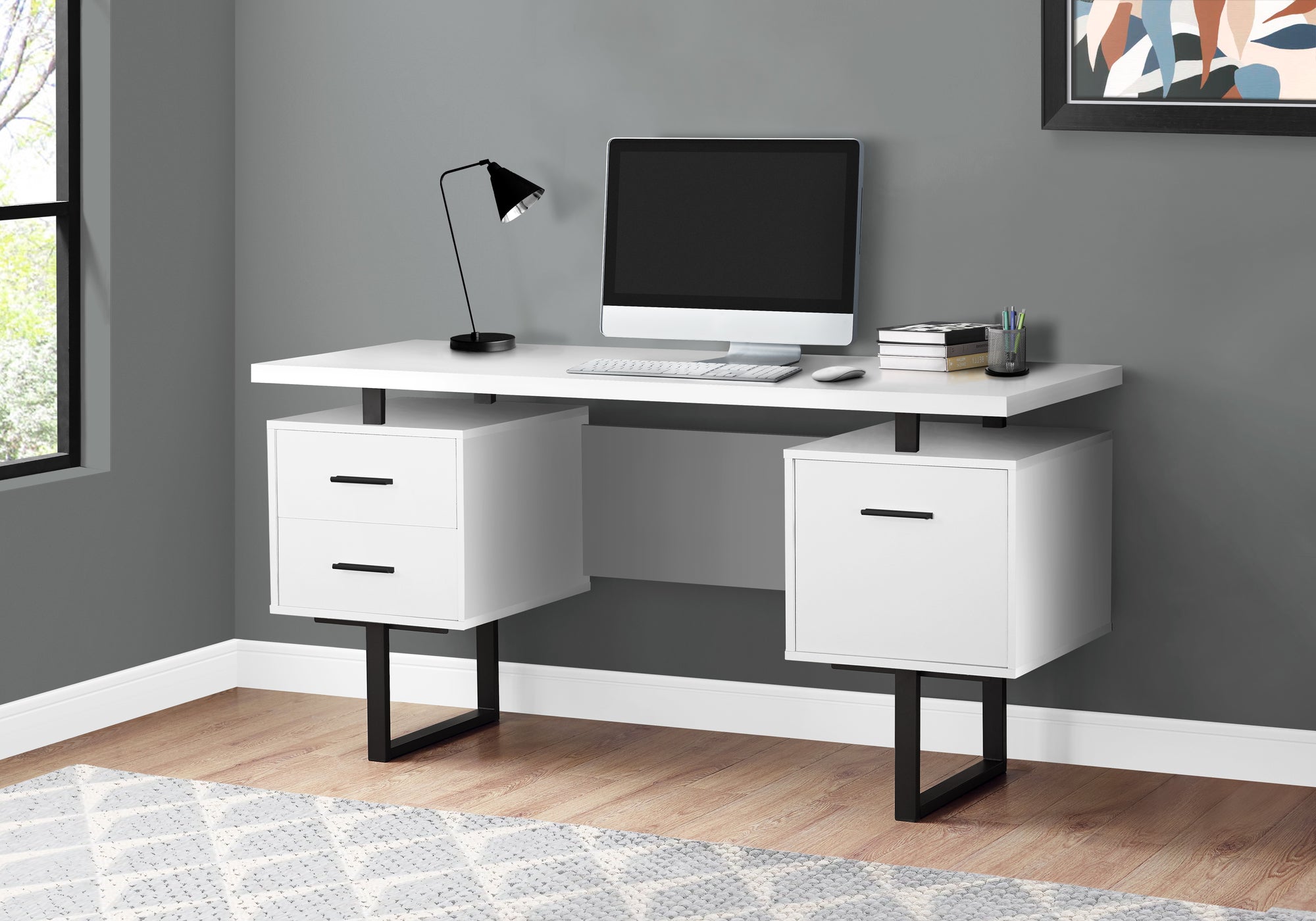 Computer Desk - 60"L / Espresso / Silver Metal-Computer Desk-DECOROLALA