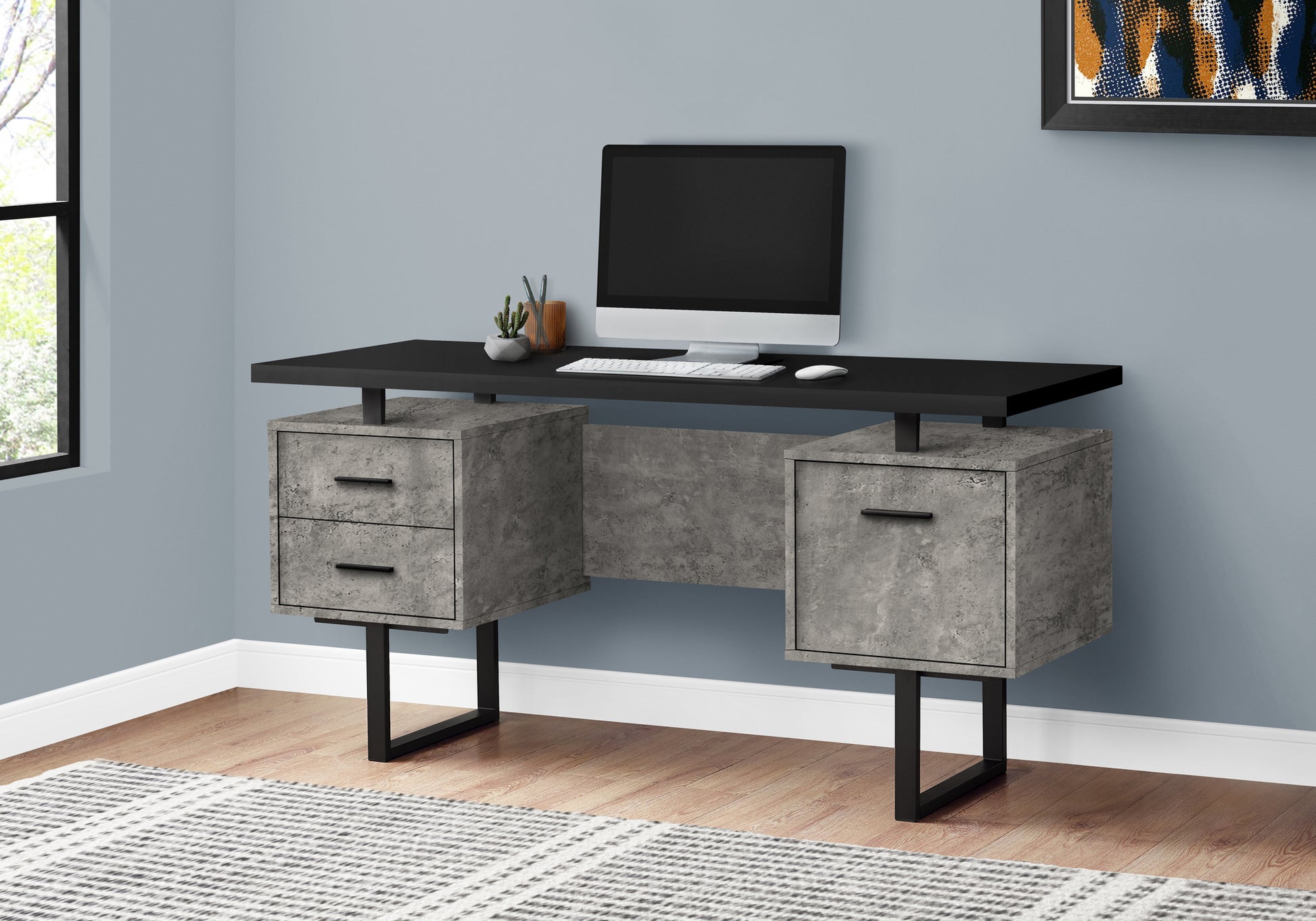 Computer Desk - 60"L / Espresso / Silver Metal-Computer Desk-DECOROLALA