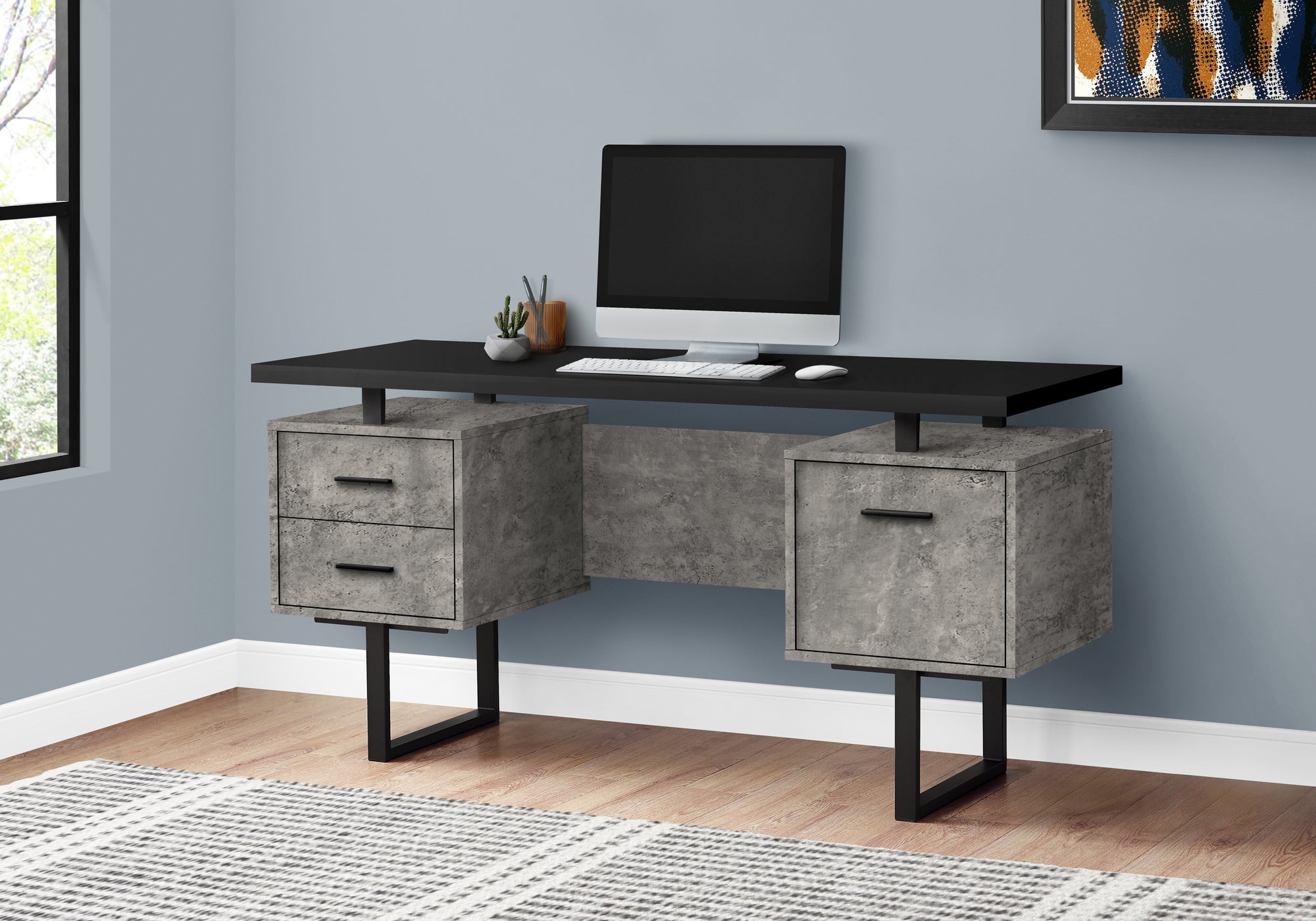 Computer Desk - 60"L / Espresso / Silver Metal-Computer Desk-DECOROLALA