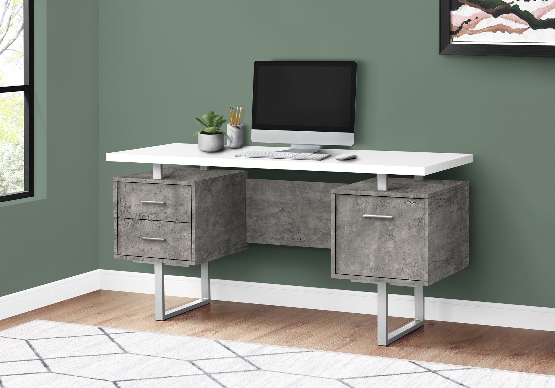 Computer Desk - 60"L / Espresso / Silver Metal-Computer Desk-DECOROLALA