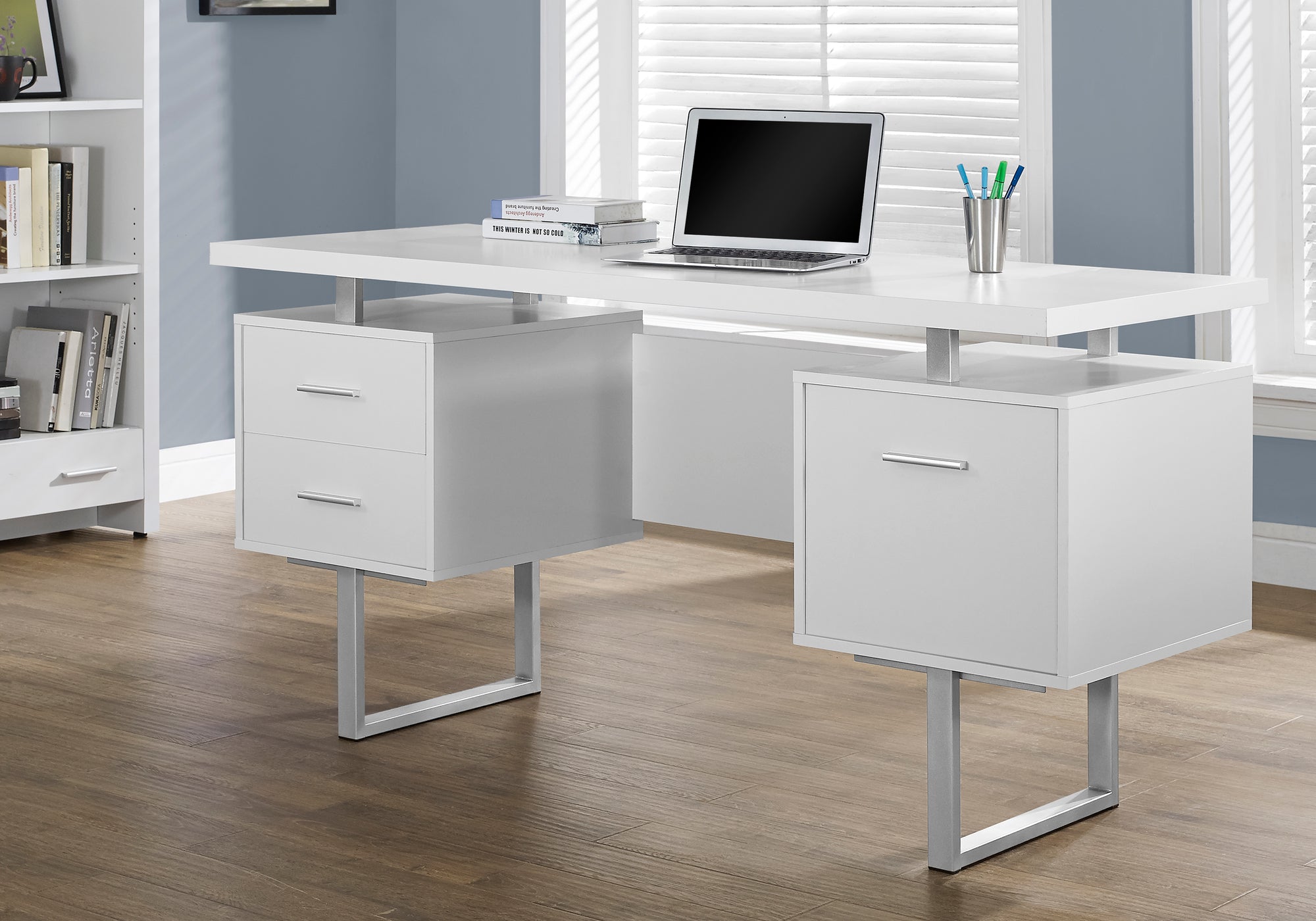 Computer Desk - 60"L / Espresso / Silver Metal-Computer Desk-DECOROLALA